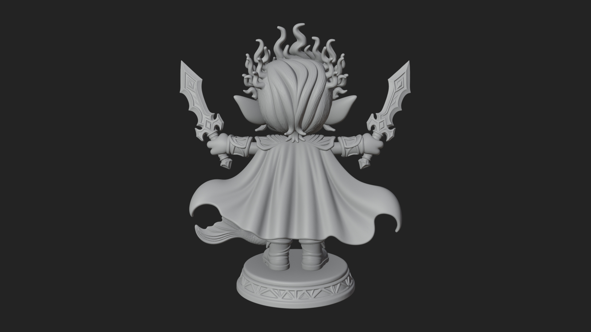 Chibi Elf with Twin Blades Statue Design 2 3D Print Model 3D Model