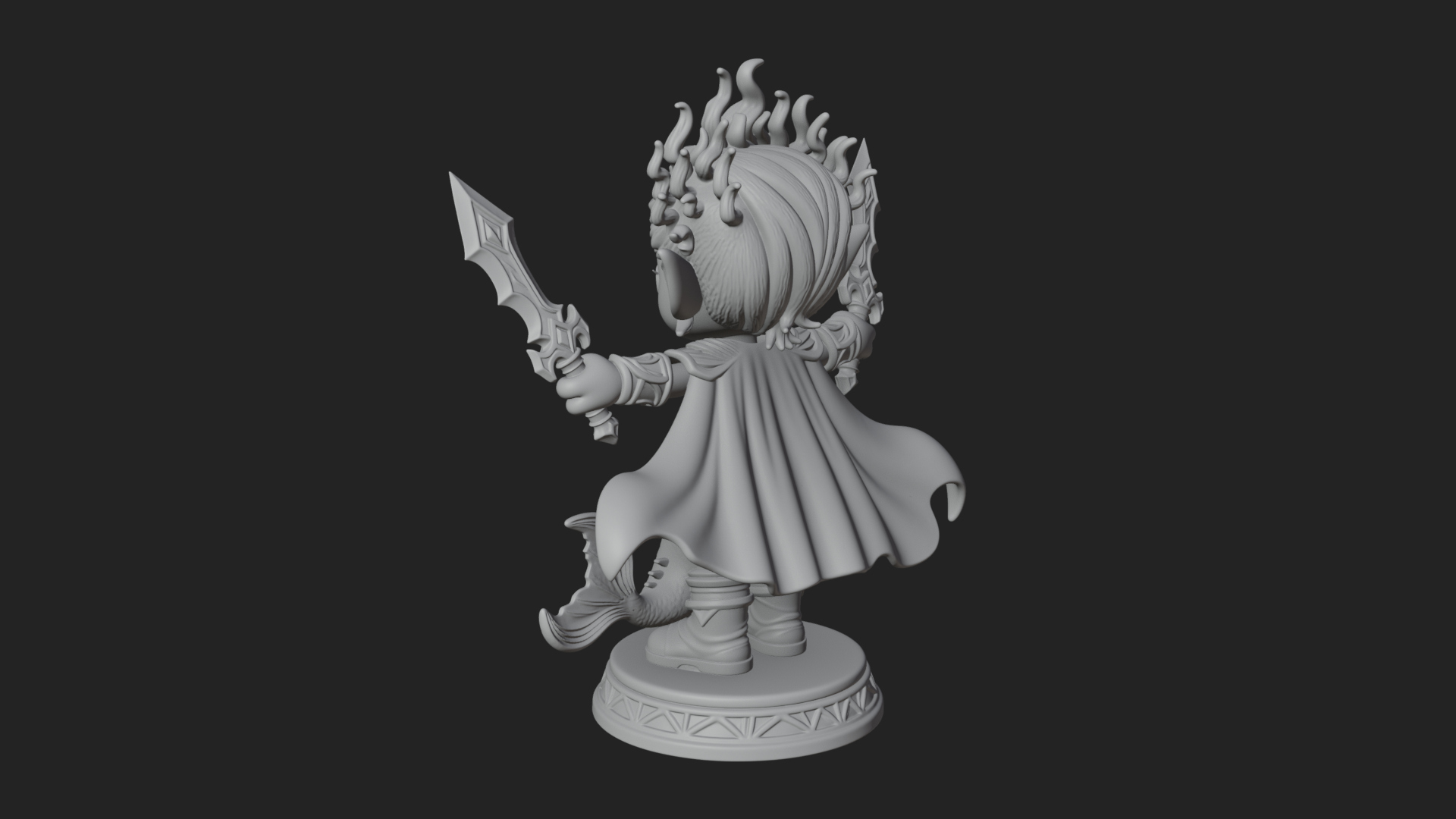 Chibi Elf with Twin Blades Statue Design 2 3D Print Model 3D Model