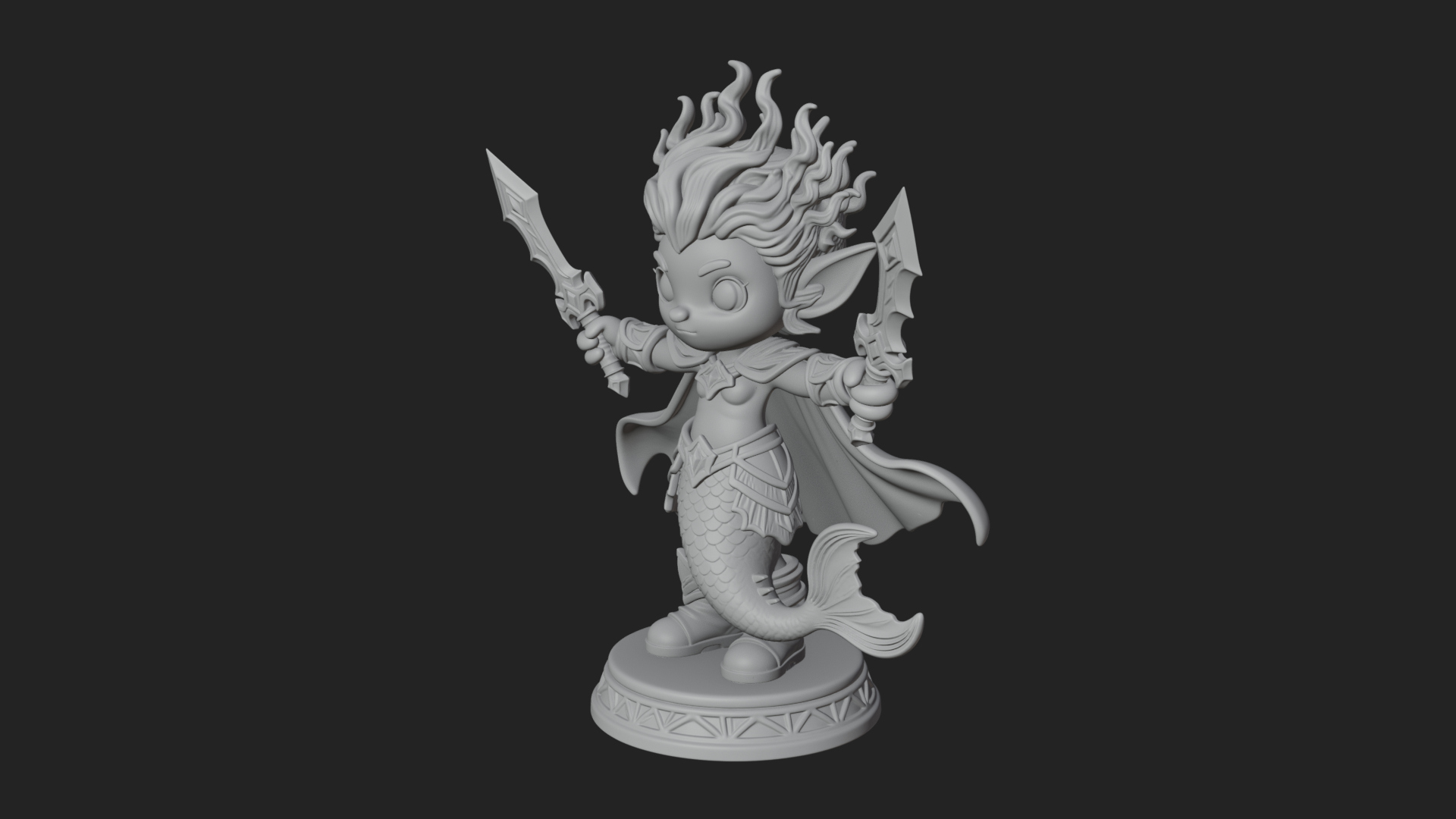 Chibi Elf with Twin Blades Statue Design 2 3D Print Model 3D Model