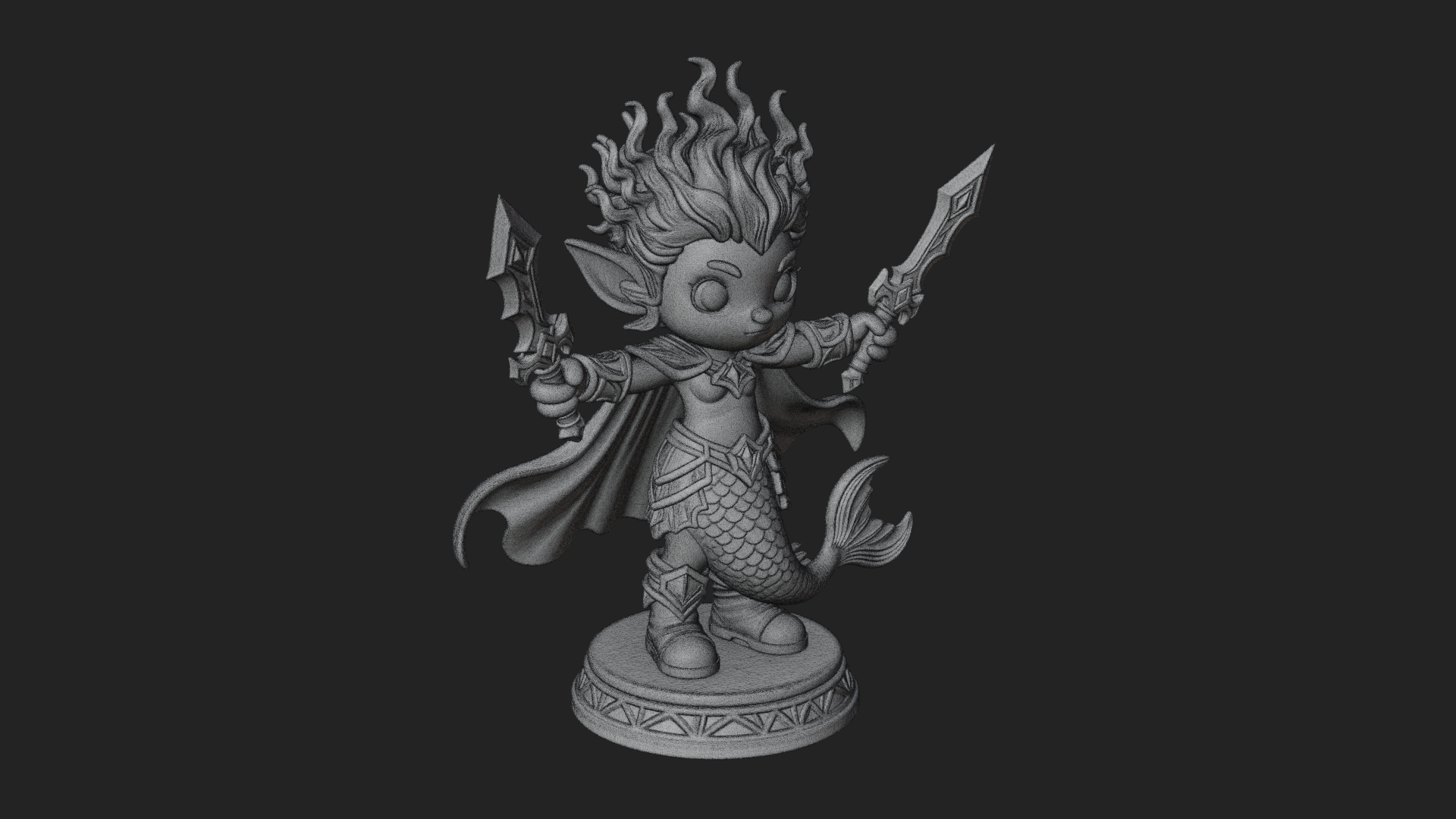 Chibi Elf with Twin Blades Statue Design 2 3D Print Model 3D Model