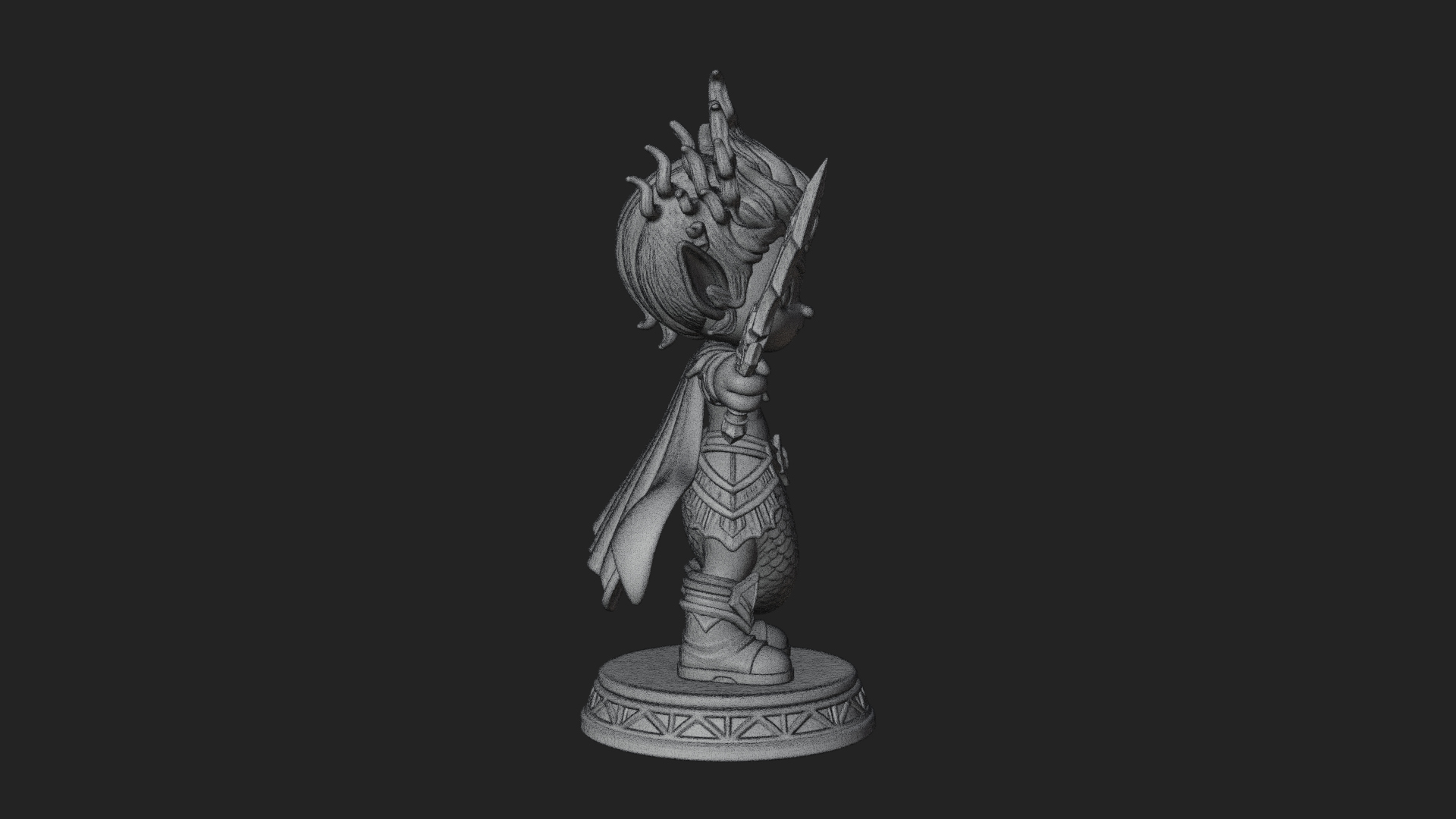 Chibi Elf with Twin Blades Statue Design 2 3D Print Model 3D Model