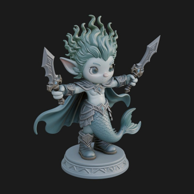 Chibi Elf with Twin Blades Statue Design 2 3D Print Model