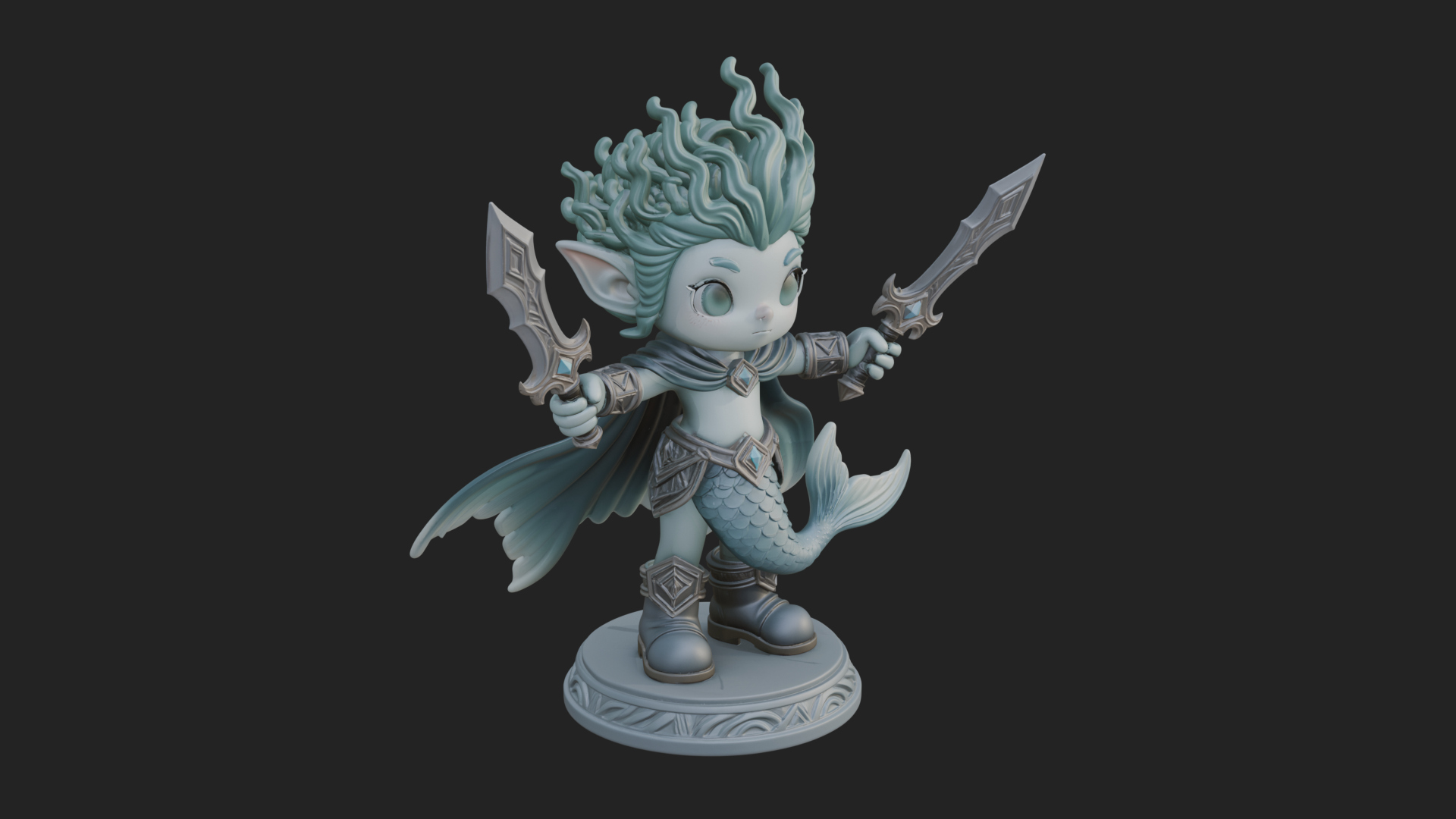 Chibi Elf with Twin Blades Statue Design 3 3D Print Model 3D Model