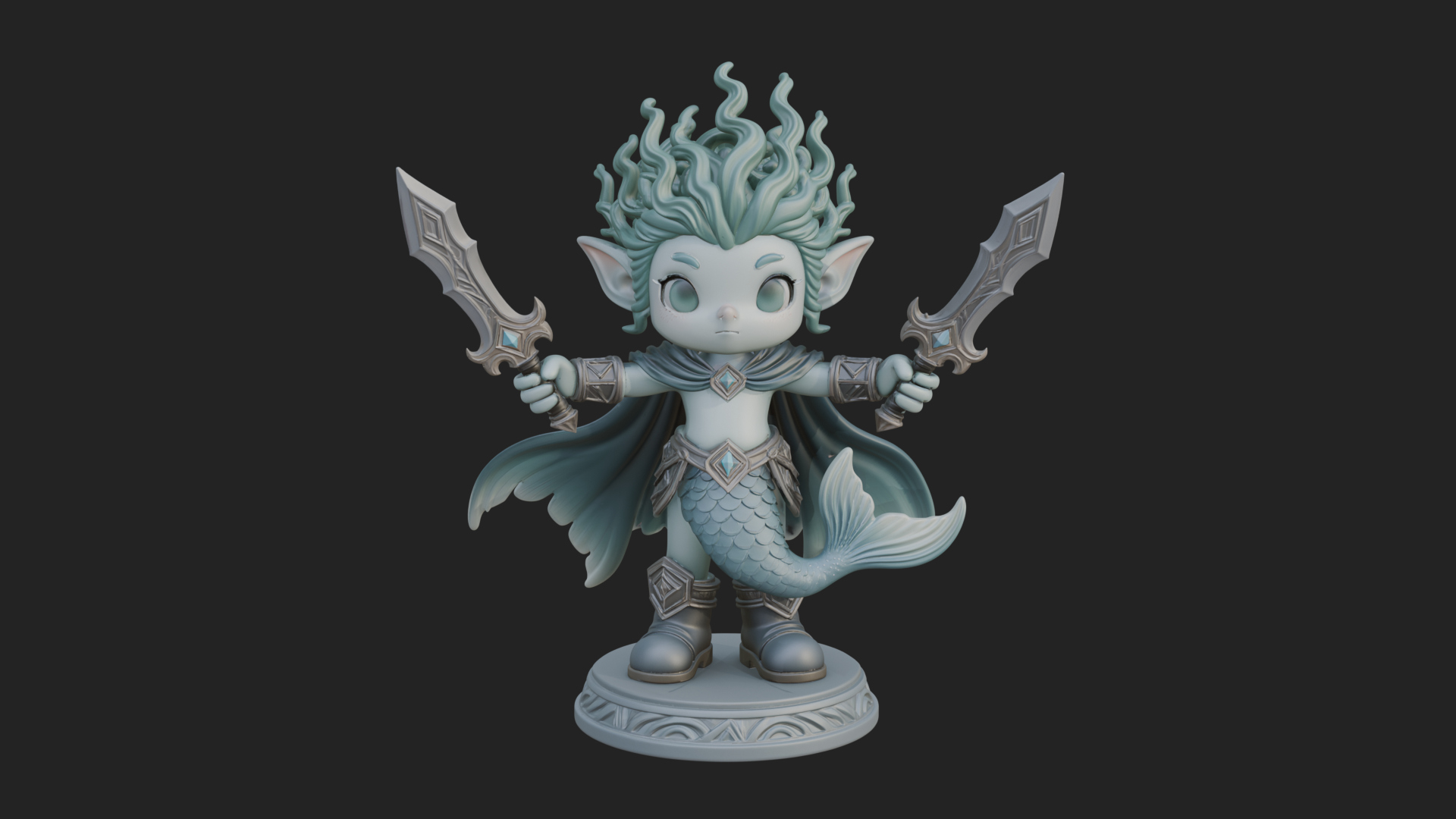 Chibi Elf with Twin Blades Statue Design 3 3D Print Model 3D Model