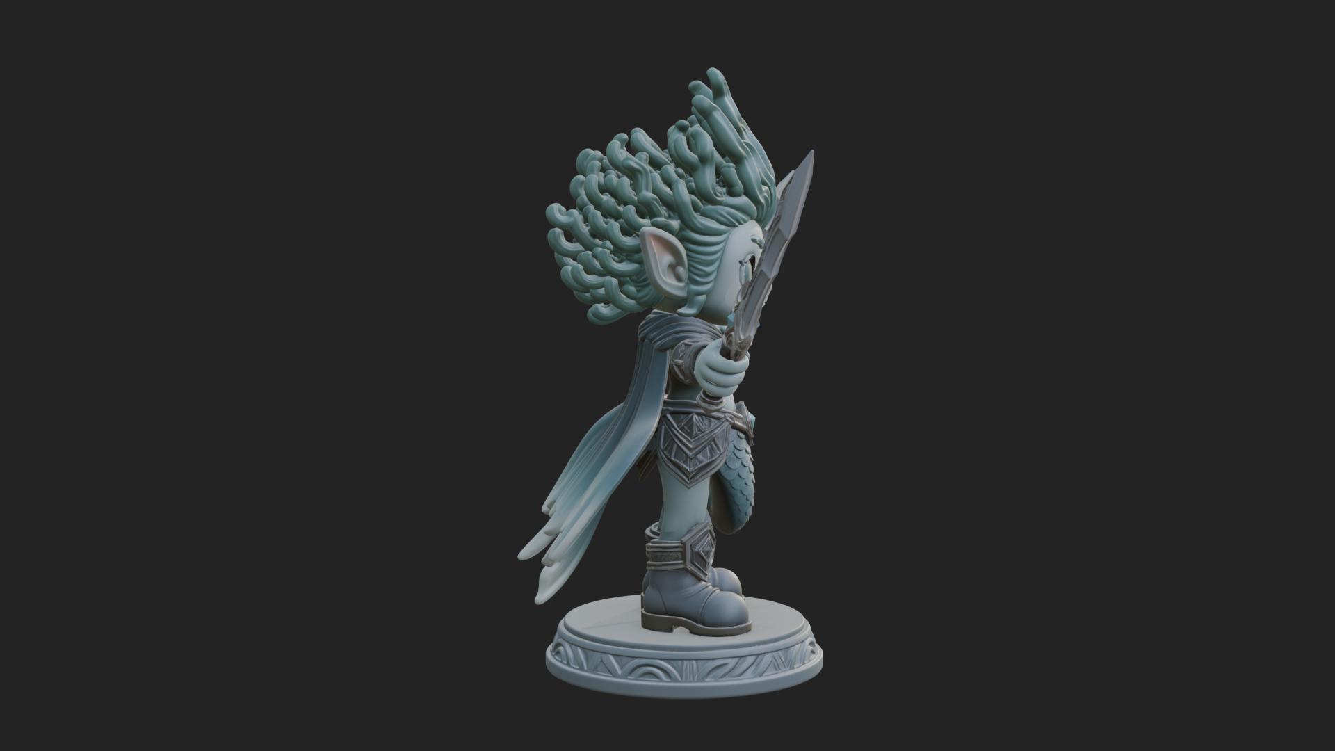 Chibi Elf with Twin Blades Statue Design 3 3D Print Model 3D Model