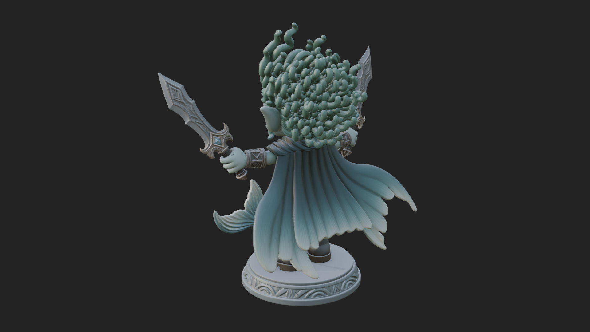 Chibi Elf with Twin Blades Statue Design 3 3D Print Model 3D Model