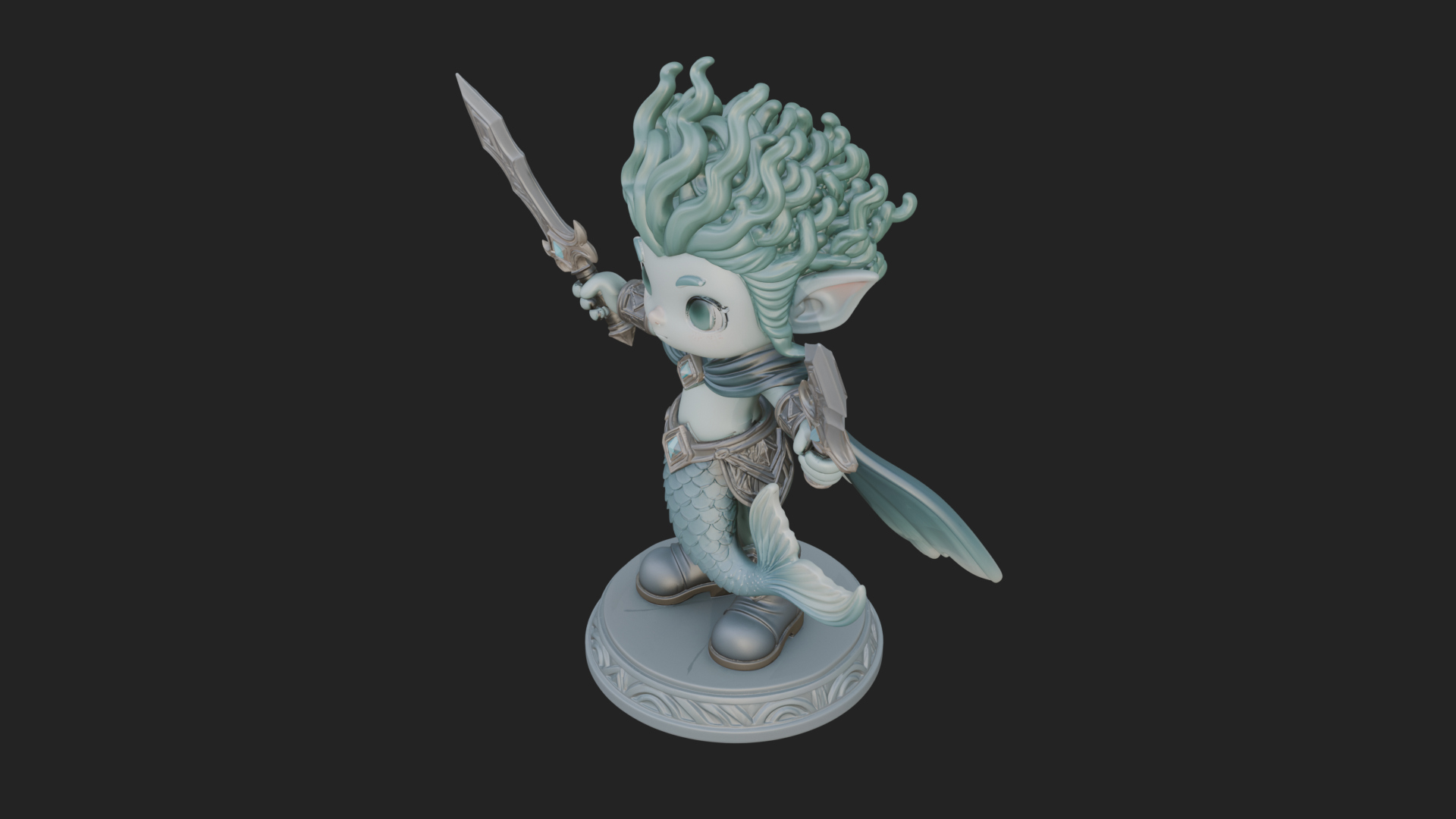 Chibi Elf with Twin Blades Statue Design 3 3D Print Model 3D Model