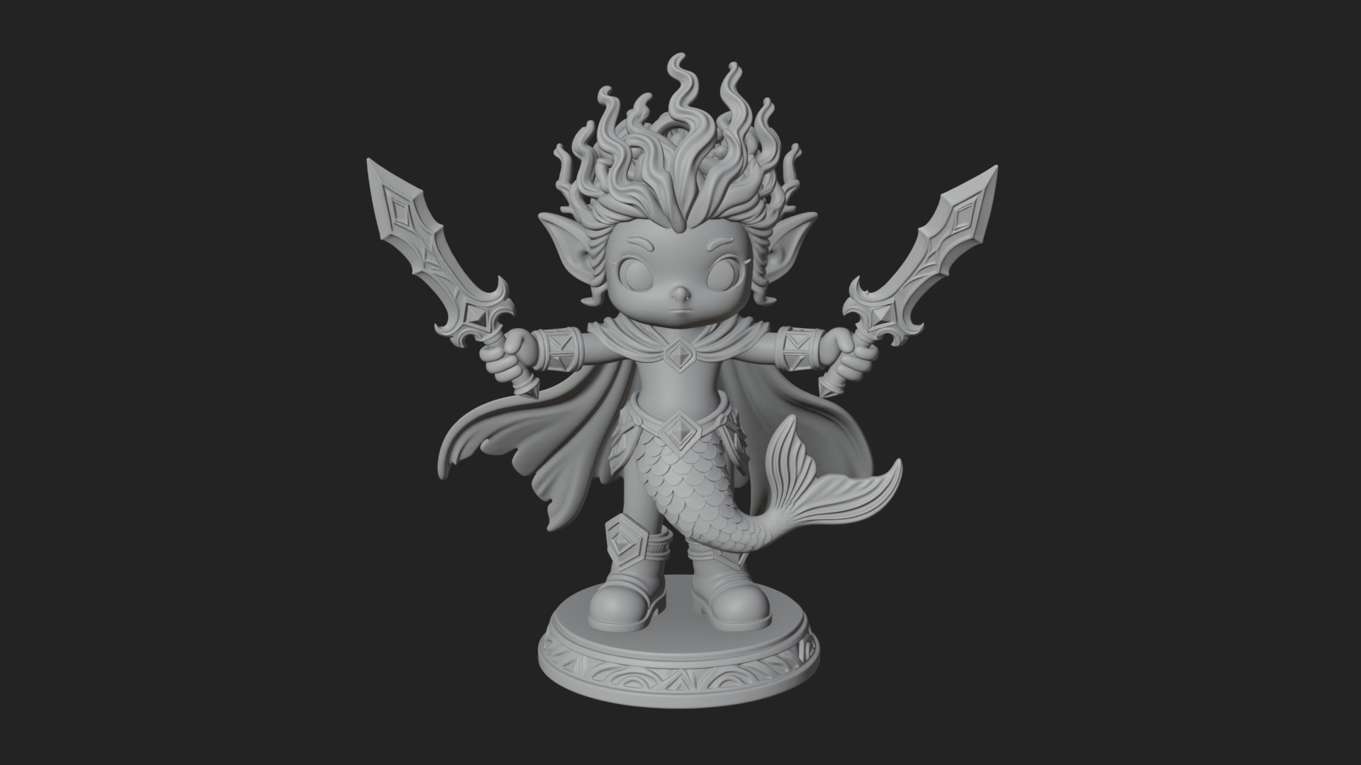 Chibi Elf with Twin Blades Statue Design 3 3D Print Model 3D Model
