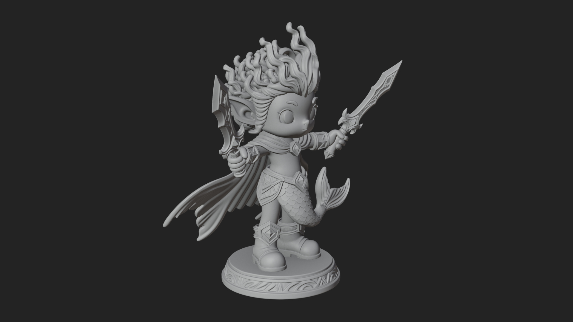 Chibi Elf with Twin Blades Statue Design 3 3D Print Model 3D Model