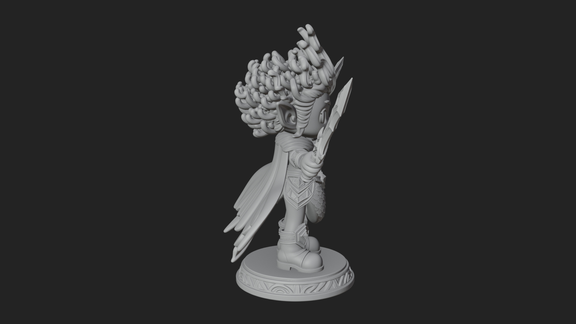 Chibi Elf with Twin Blades Statue Design 3 3D Print Model 3D Model