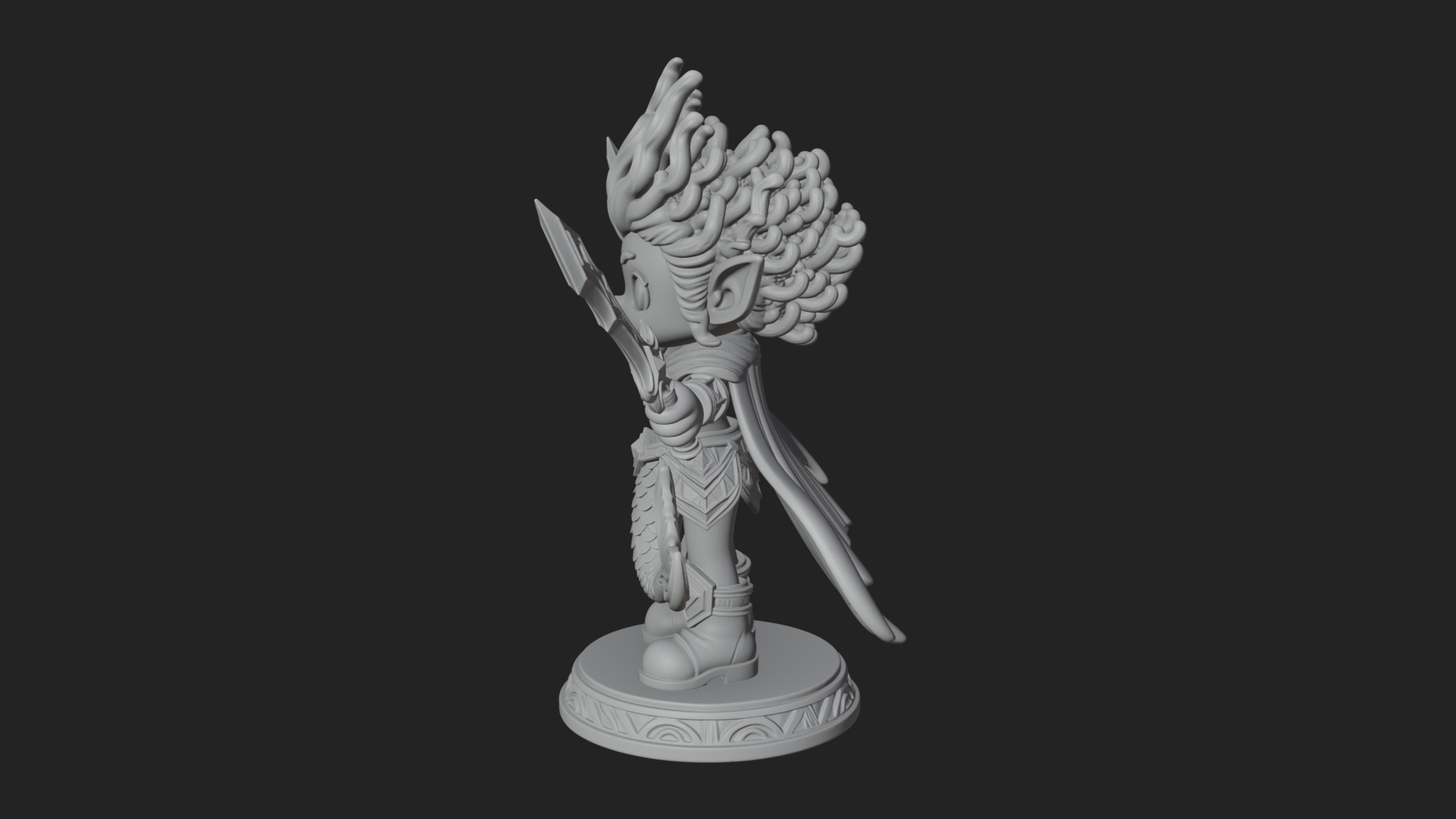 Chibi Elf with Twin Blades Statue Design 3 3D Print Model 3D Model