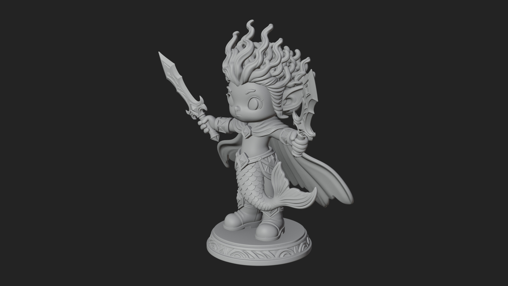 Chibi Elf with Twin Blades Statue Design 3 3D Print Model 3D Model