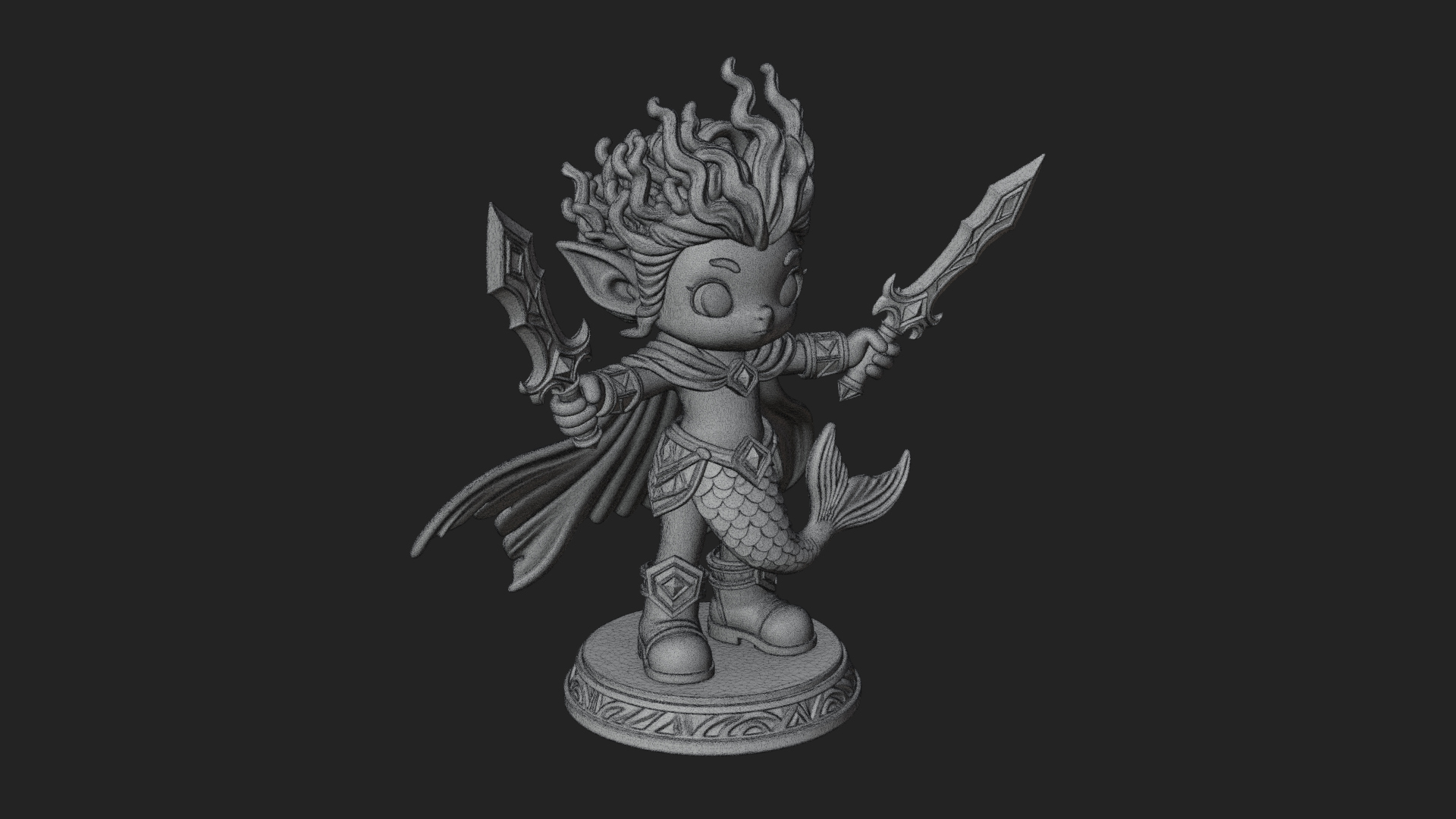 Chibi Elf with Twin Blades Statue Design 3 3D Print Model 3D Model
