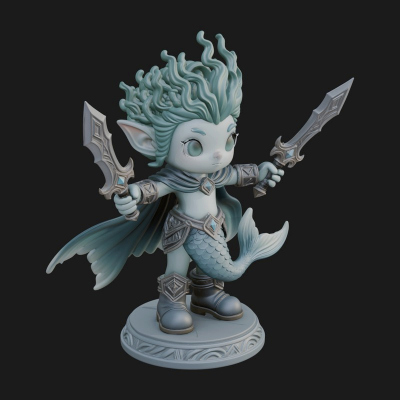 Chibi Elf with Twin Blades Statue Design 3 3D Print Model