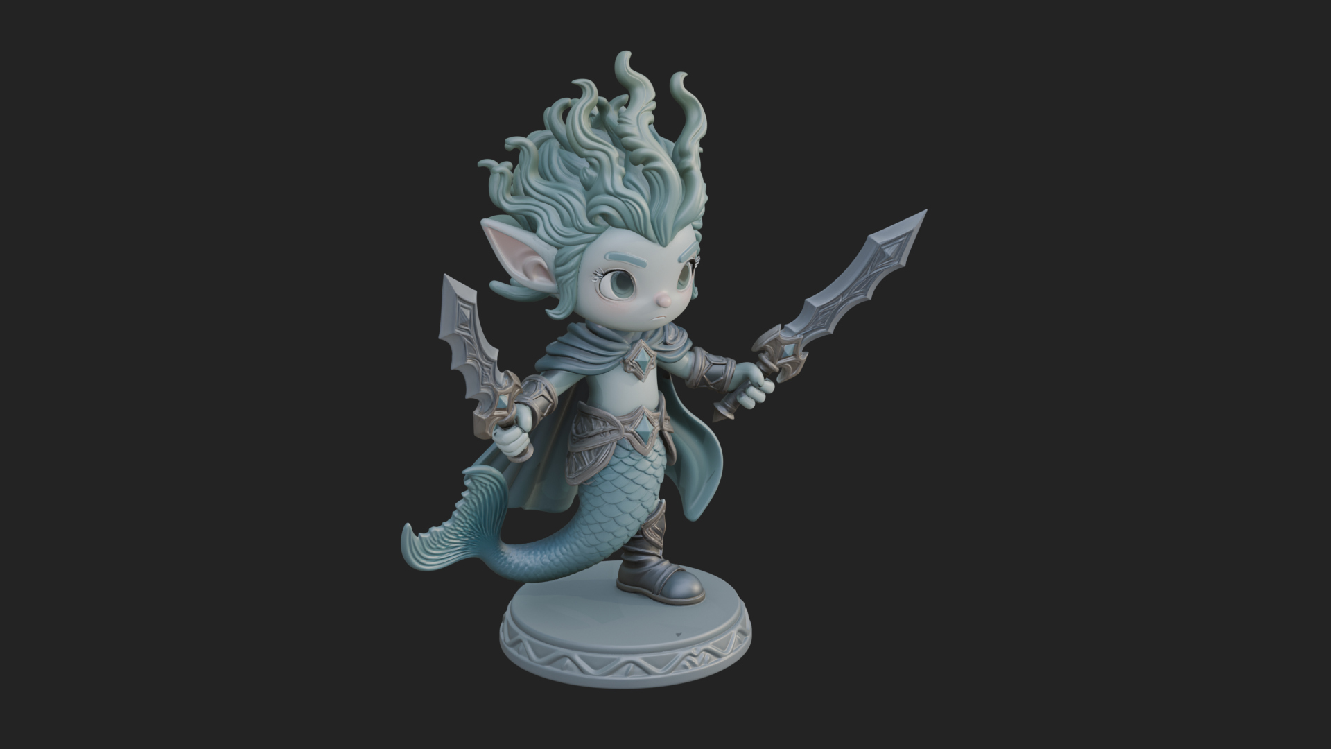 Chibi Elf with Twin Blades Statue Design 4 3D Print Model 3D Model