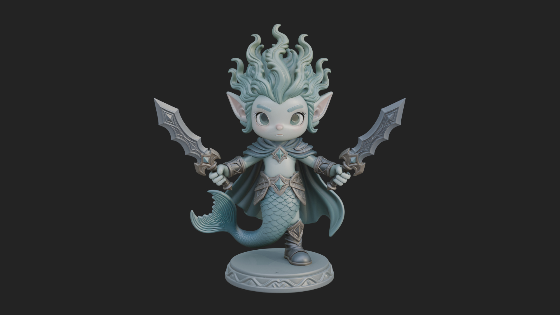 Chibi Elf with Twin Blades Statue Design 4 3D Print Model 3D Model
