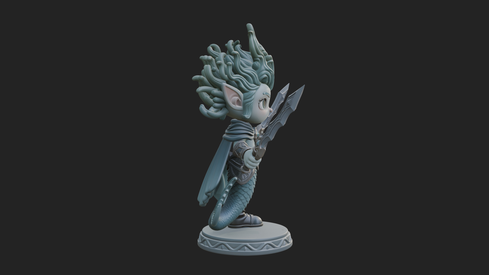 Chibi Elf with Twin Blades Statue Design 4 3D Print Model 3D Model