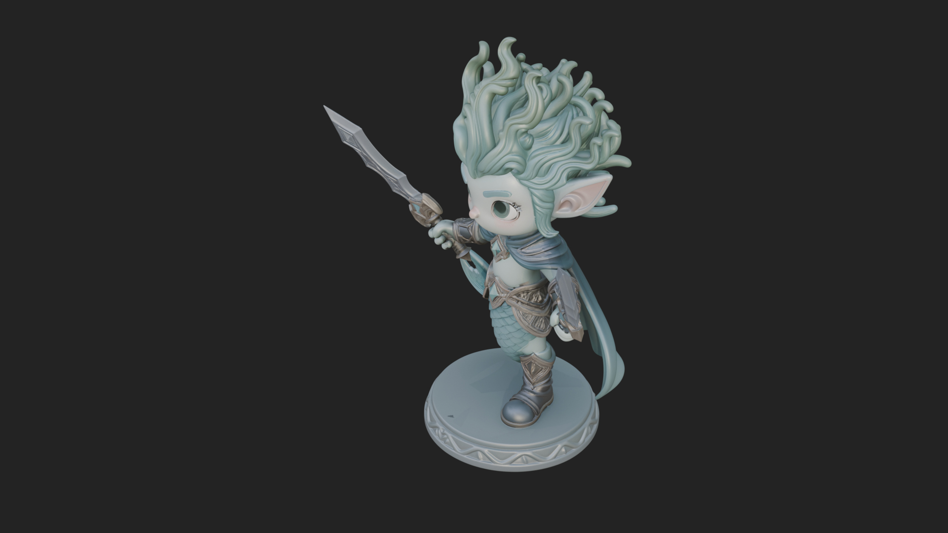 Chibi Elf with Twin Blades Statue Design 4 3D Print Model 3D Model