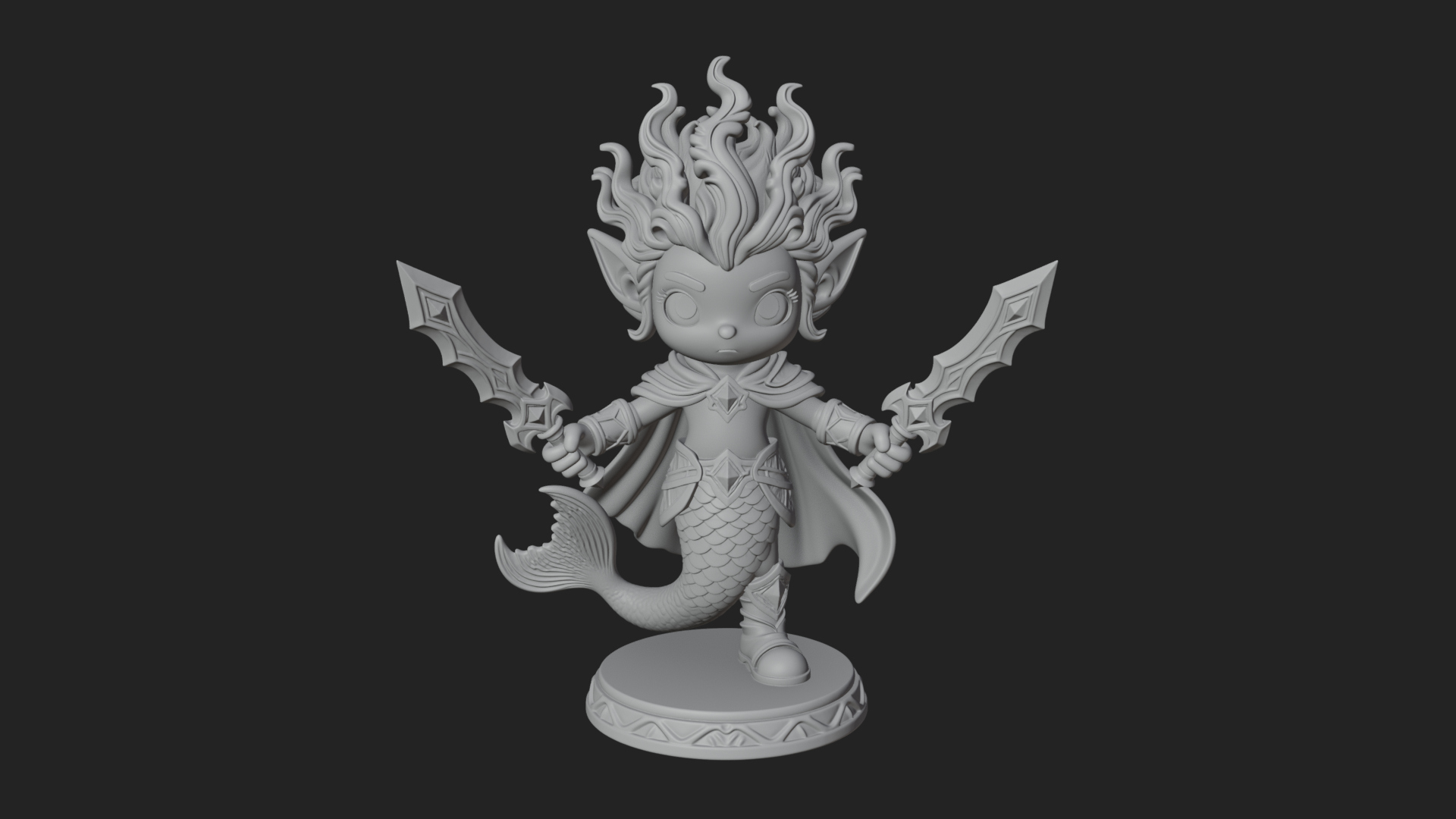 Chibi Elf with Twin Blades Statue Design 4 3D Print Model 3D Model