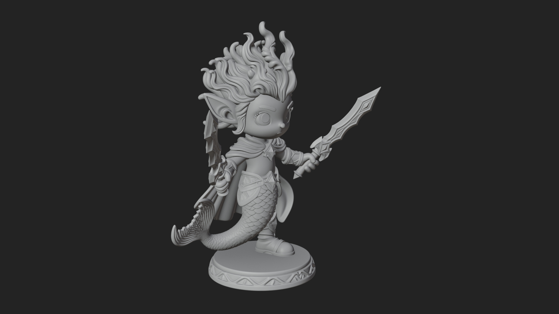 Chibi Elf with Twin Blades Statue Design 4 3D Print Model 3D Model