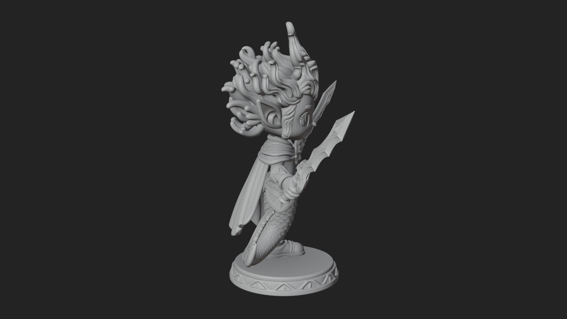 Chibi Elf with Twin Blades Statue Design 4 3D Print Model 3D Model