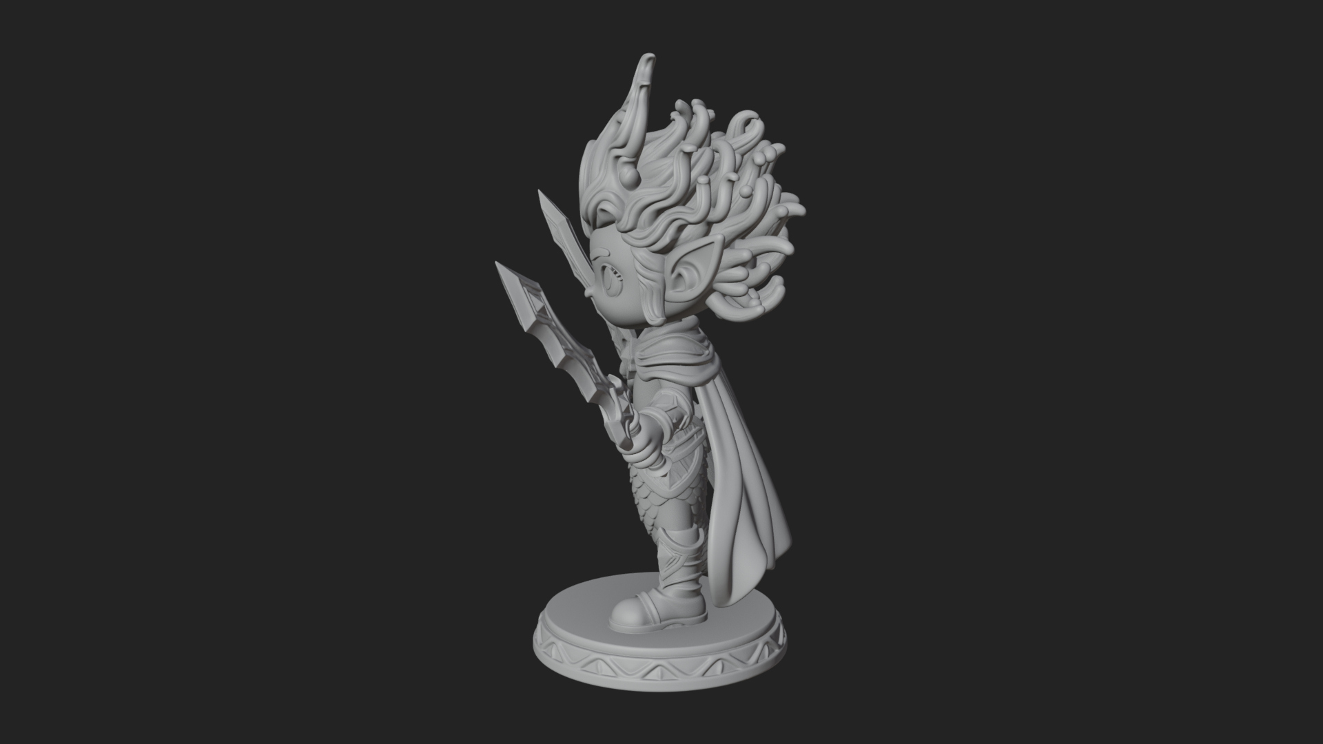 Chibi Elf with Twin Blades Statue Design 4 3D Print Model 3D Model