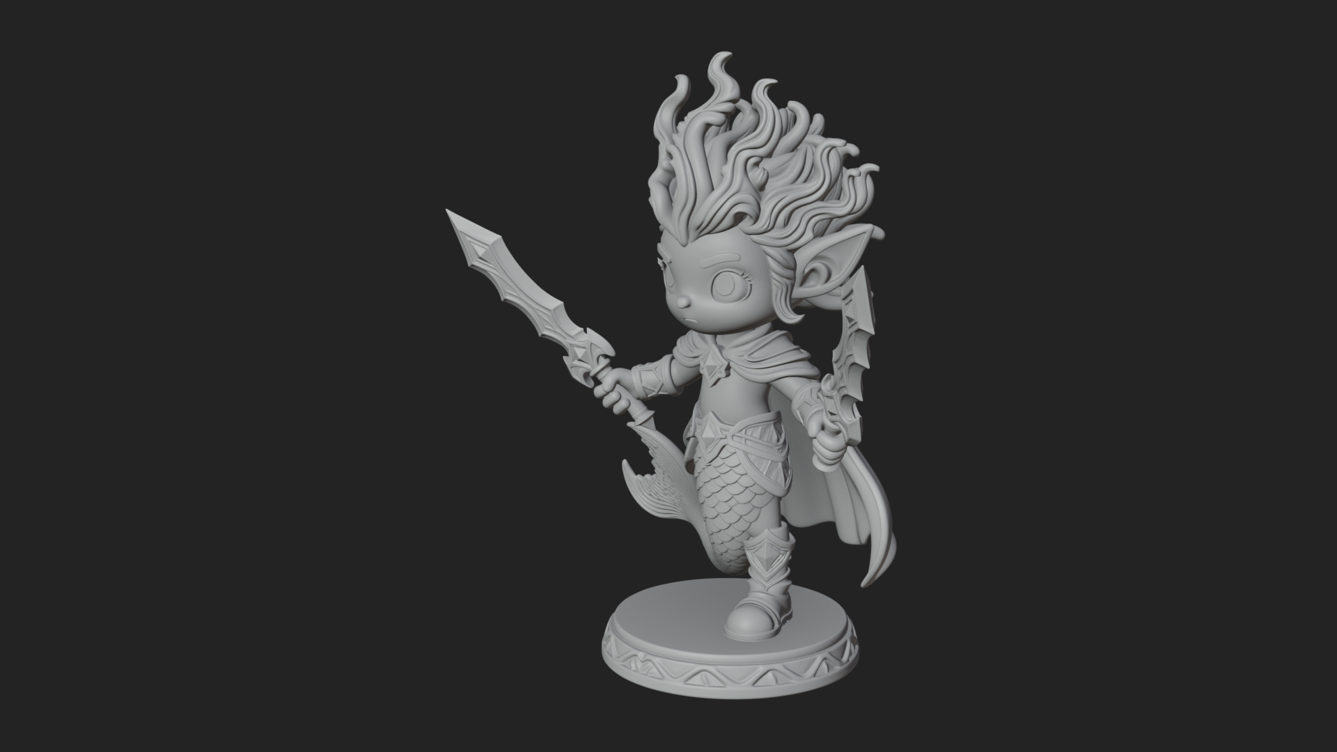 Chibi Elf with Twin Blades Statue Design 4 3D Print Model 3D Model