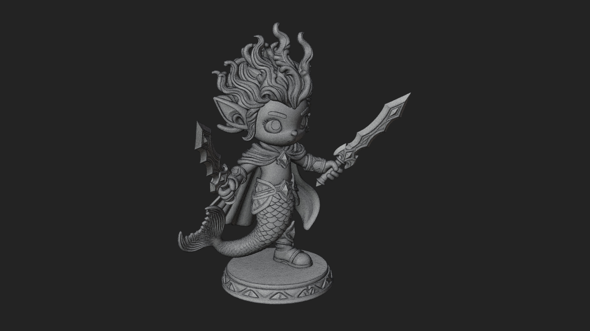 Chibi Elf with Twin Blades Statue Design 4 3D Print Model 3D Model