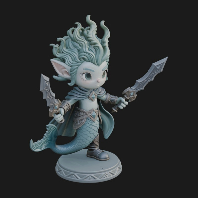 Chibi Elf with Twin Blades Statue Design 4 3D Print Model