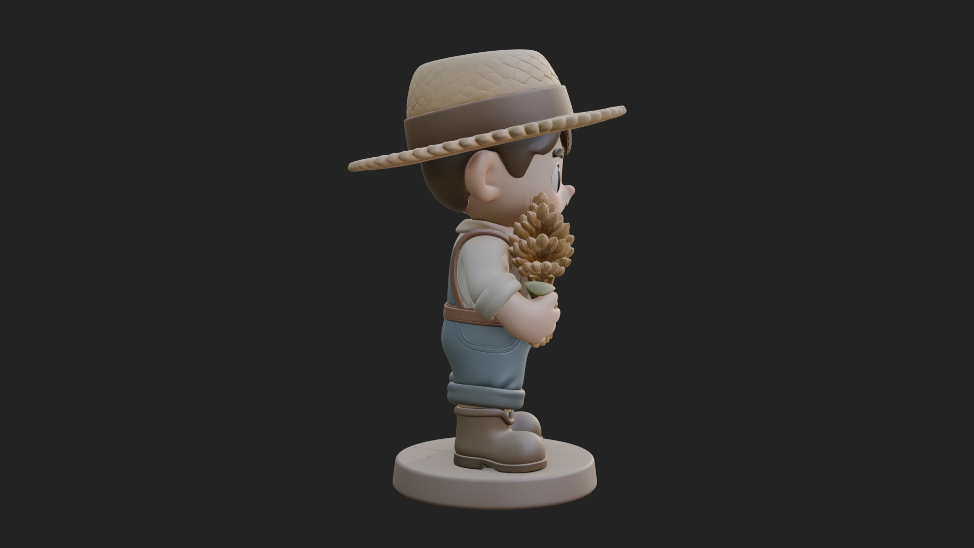 Chibi Farmer Boy With Wheat Statue Design 1 3D Print Model 3D Model