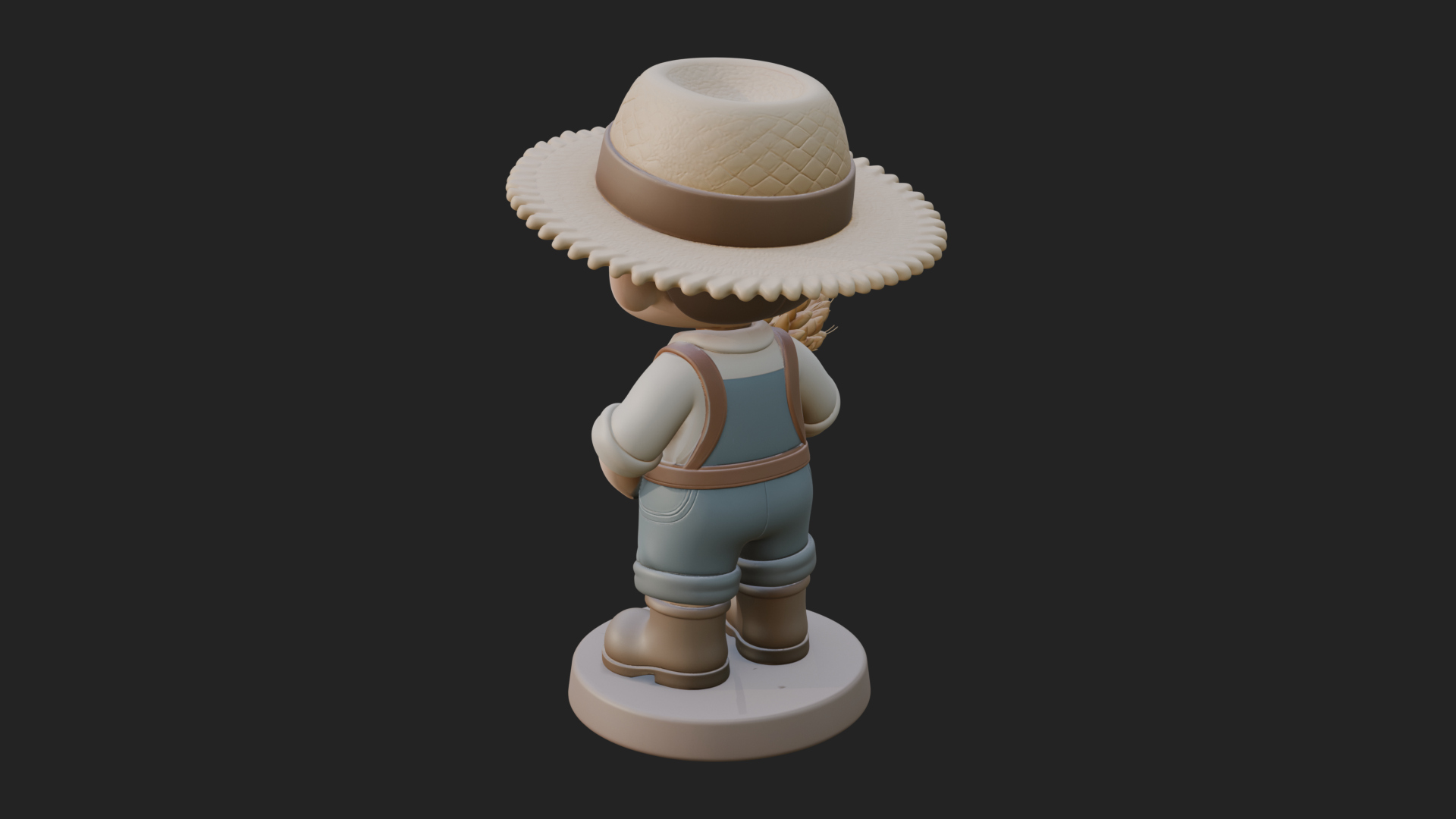 Chibi Farmer Boy With Wheat Statue Design 1 3D Print Model 3D Model