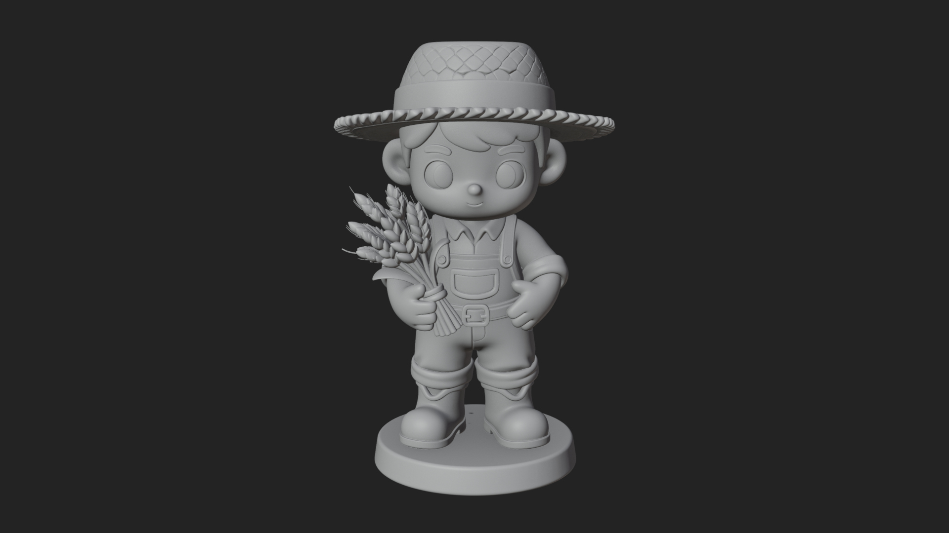 Chibi Farmer Boy With Wheat Statue Design 1 3D Print Model 3D Model