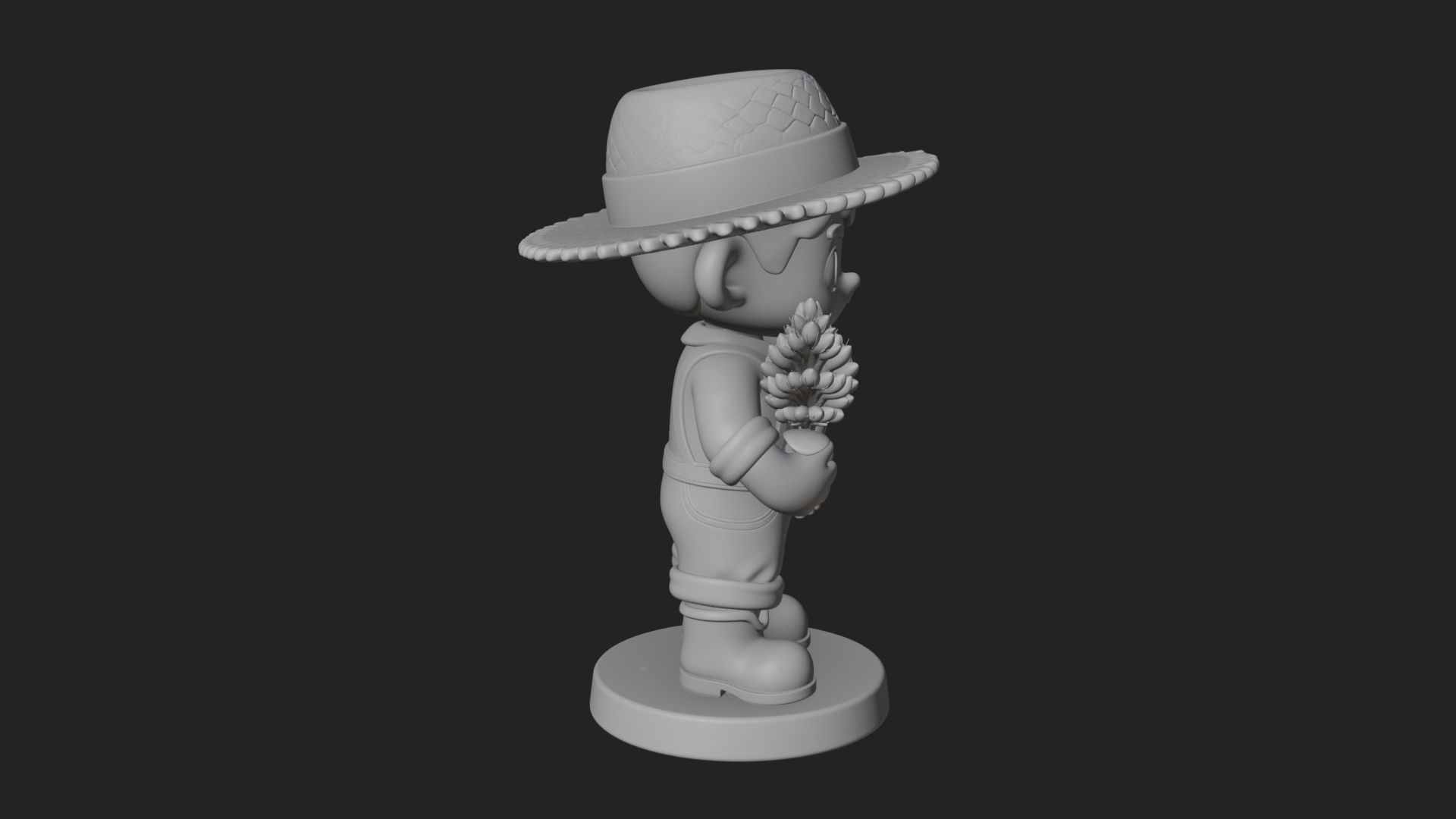 Chibi Farmer Boy With Wheat Statue Design 1 3D Print Model 3D Model