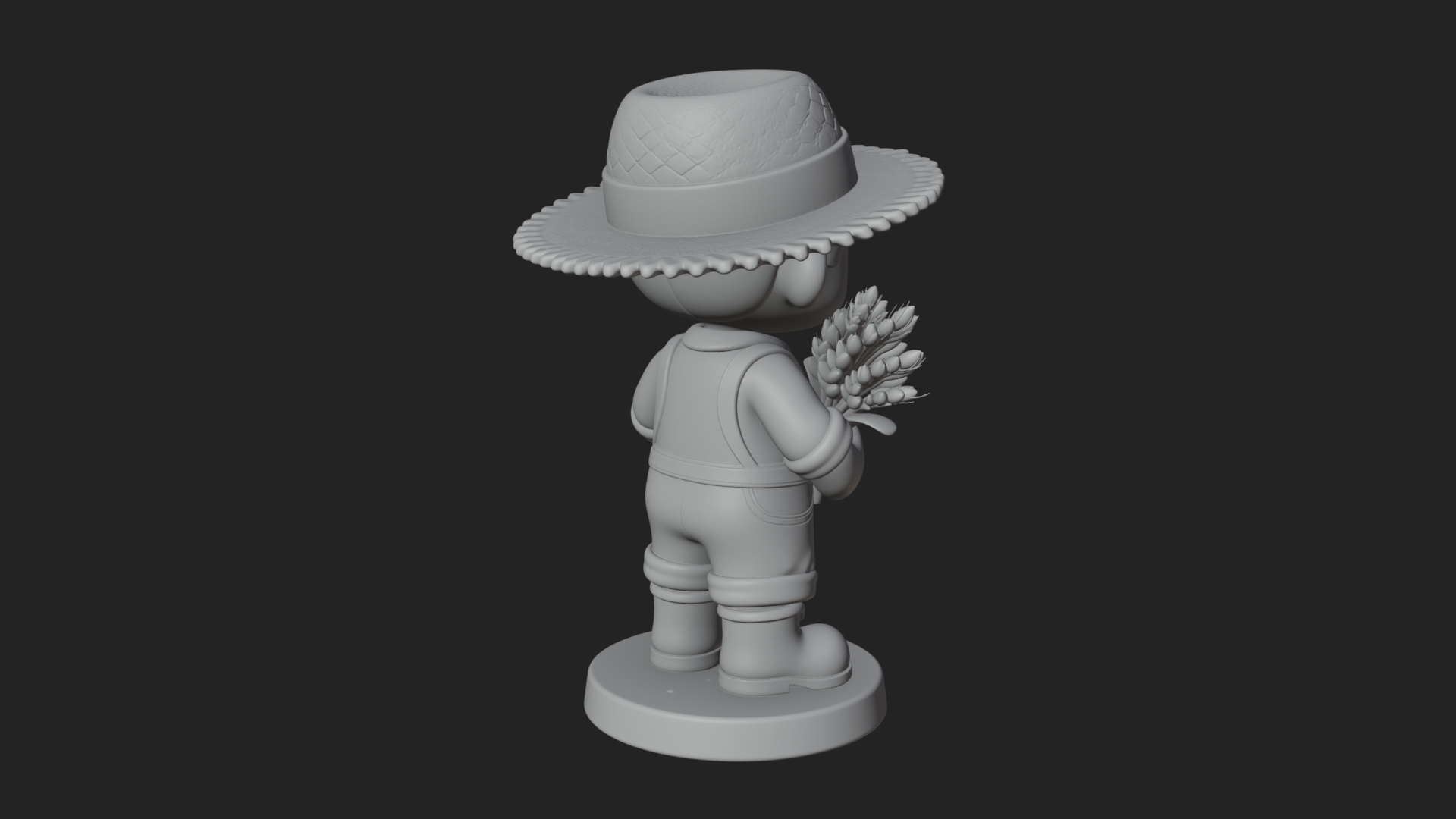 Chibi Farmer Boy With Wheat Statue Design 1 3D Print Model 3D Model