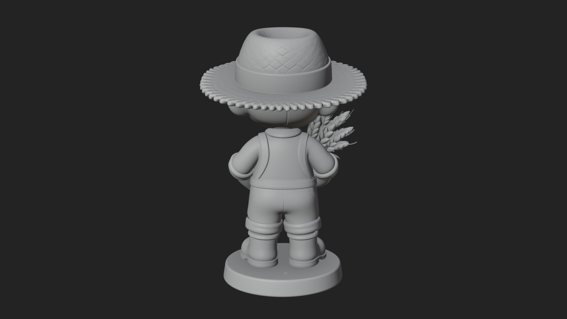 Chibi Farmer Boy With Wheat Statue Design 1 3D Print Model 3D Model
