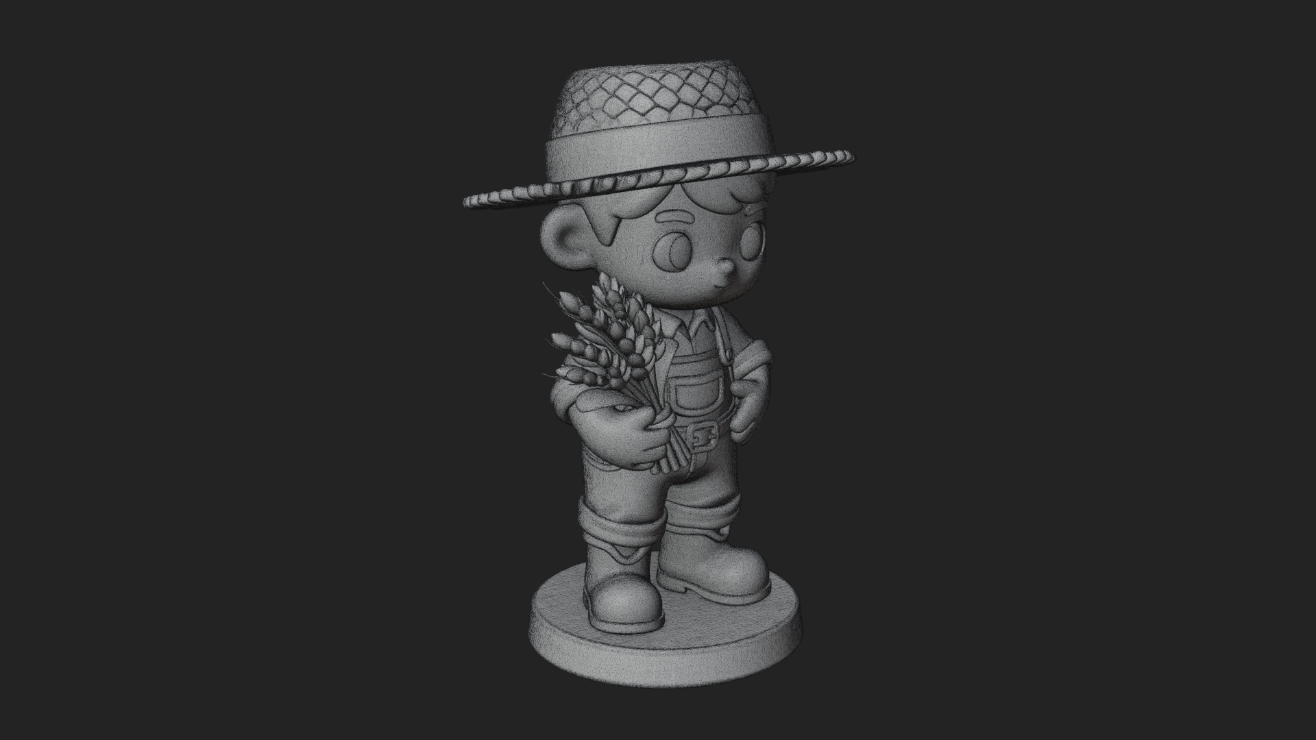 Chibi Farmer Boy With Wheat Statue Design 1 3D Print Model 3D Model