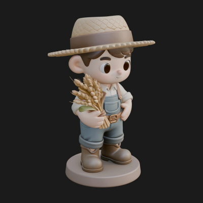 Chibi Farmer Boy With Wheat Statue Design 1 3D Print Model
