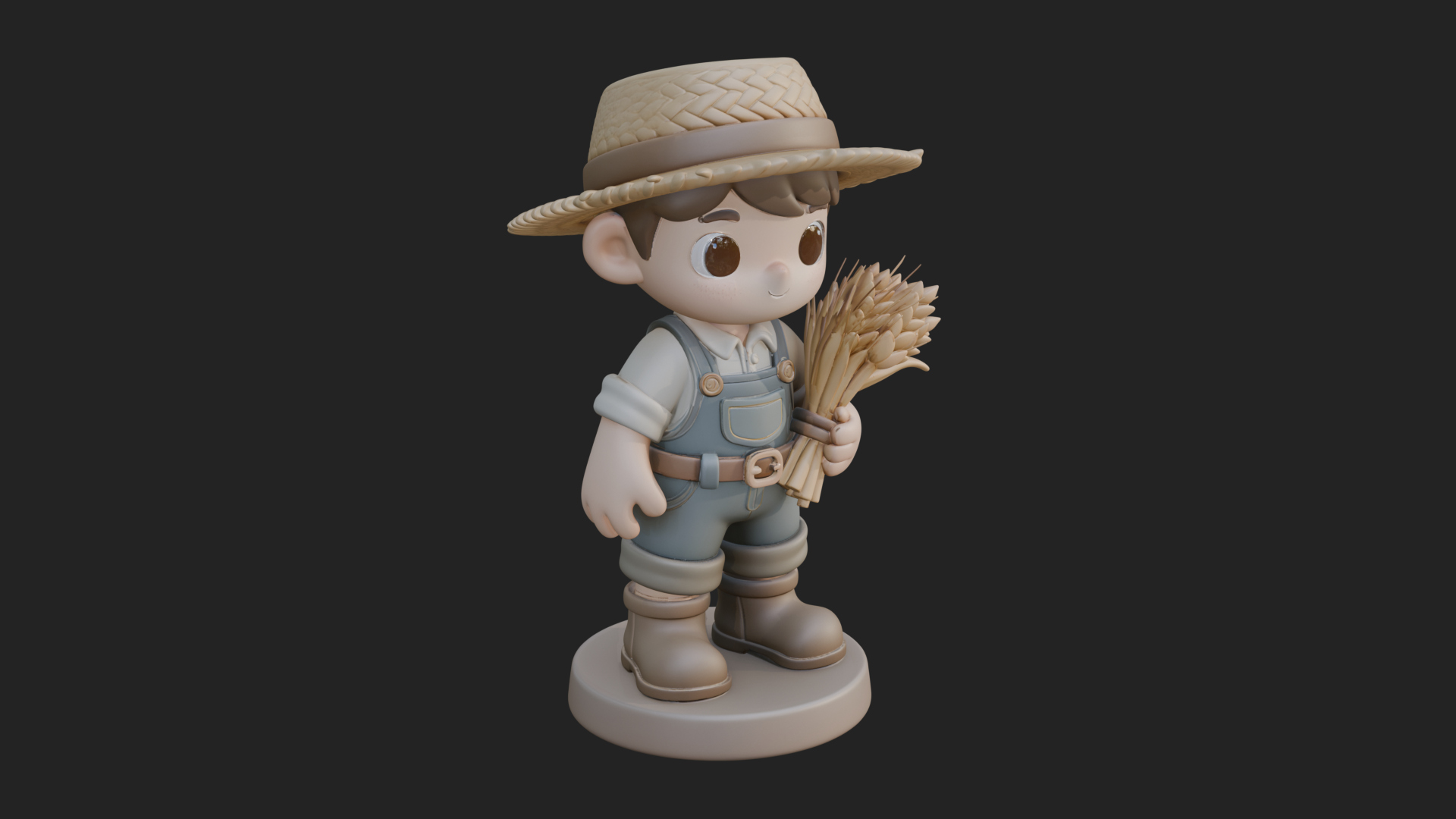 Chibi Farmer Boy With Wheat Statue Design 2 3D Print Model 3D Model