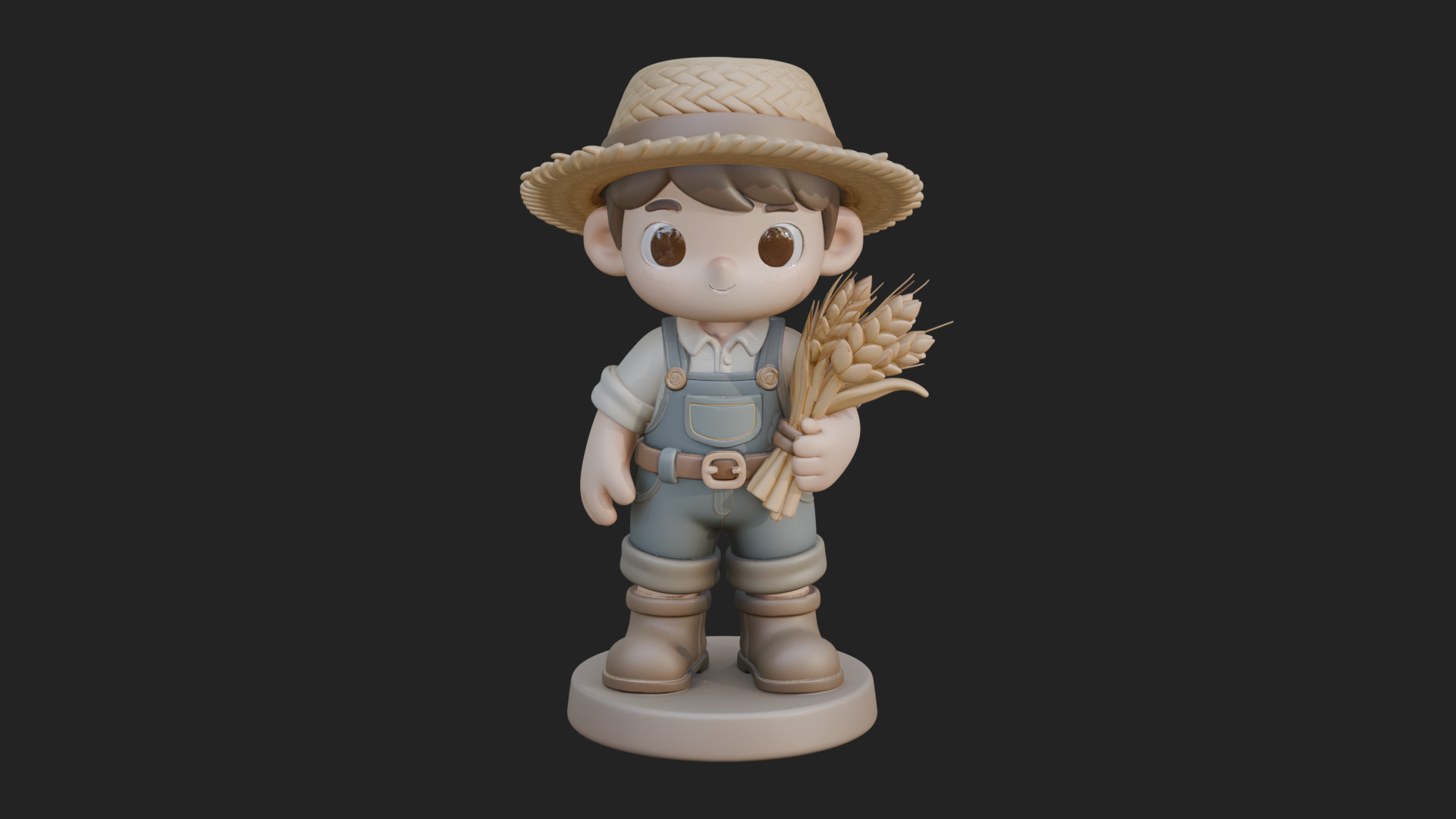 Chibi Farmer Boy With Wheat Statue Design 2 3D Print Model 3D Model