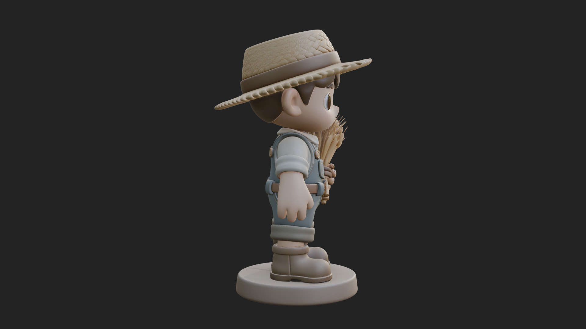 Chibi Farmer Boy With Wheat Statue Design 2 3D Print Model 3D Model
