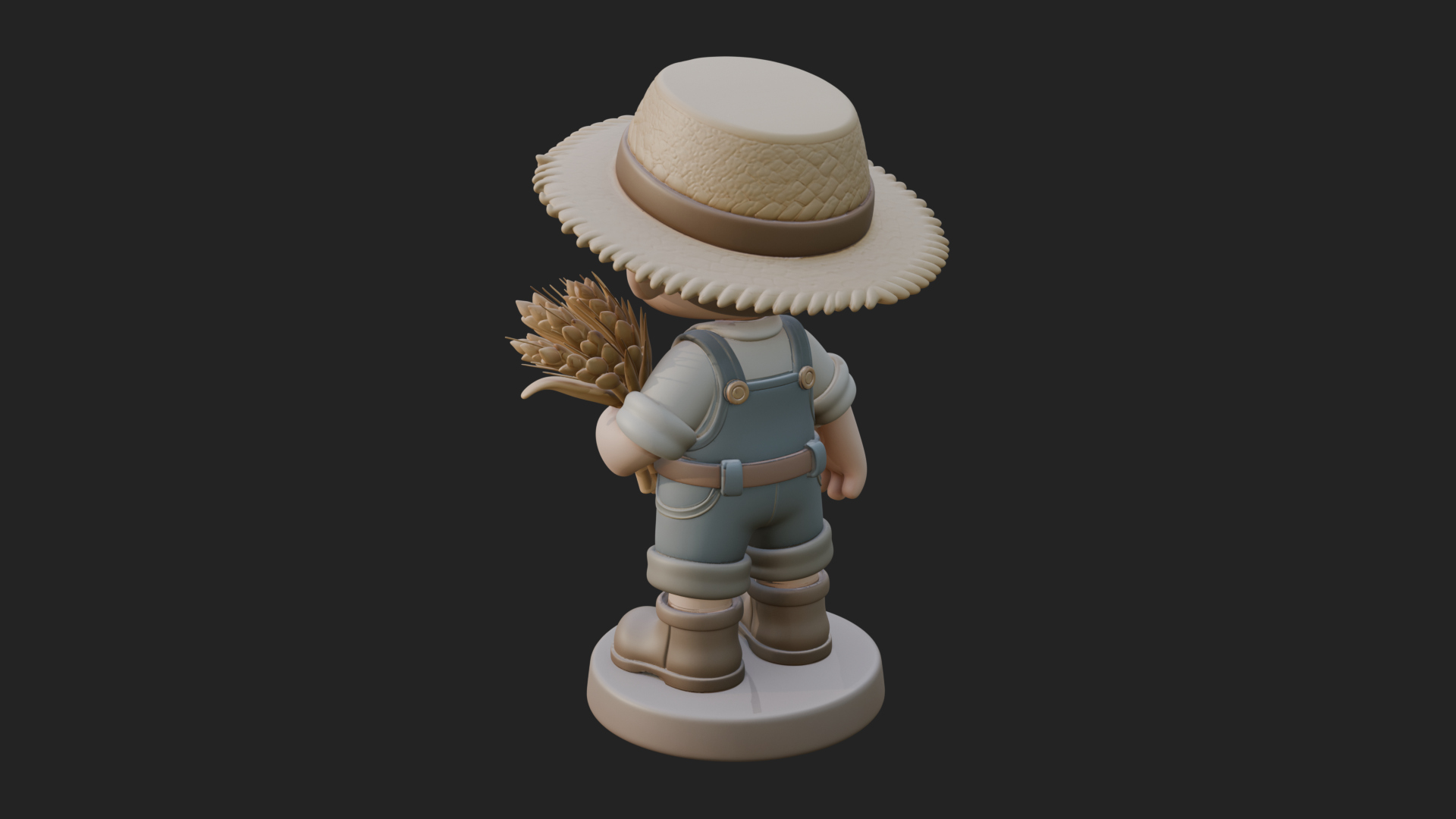 Chibi Farmer Boy With Wheat Statue Design 2 3D Print Model 3D Model