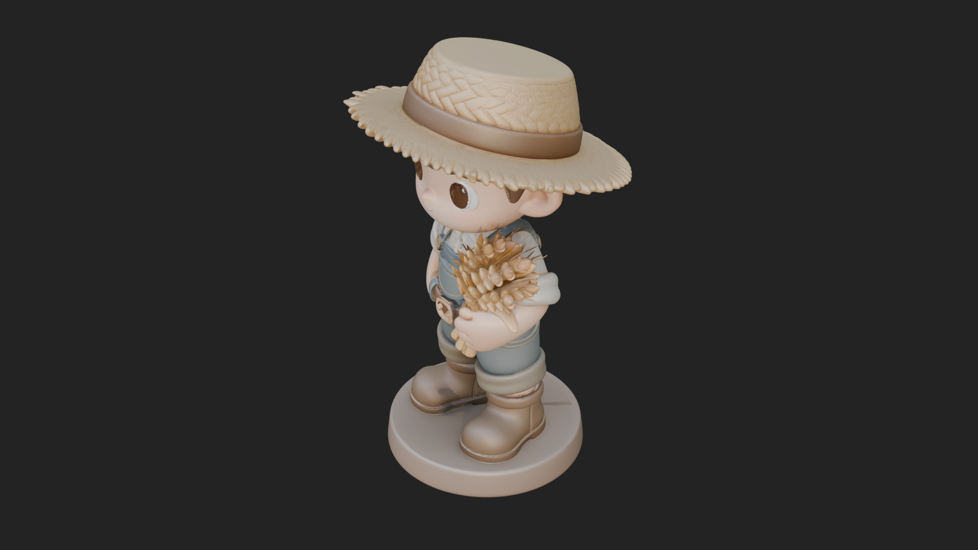Chibi Farmer Boy With Wheat Statue Design 2 3D Print Model 3D Model