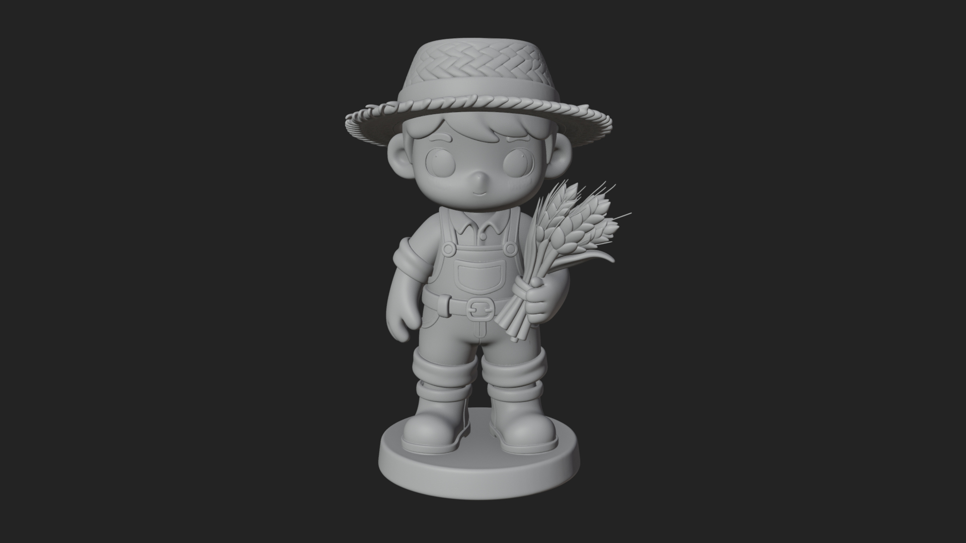 Chibi Farmer Boy With Wheat Statue Design 2 3D Print Model 3D Model