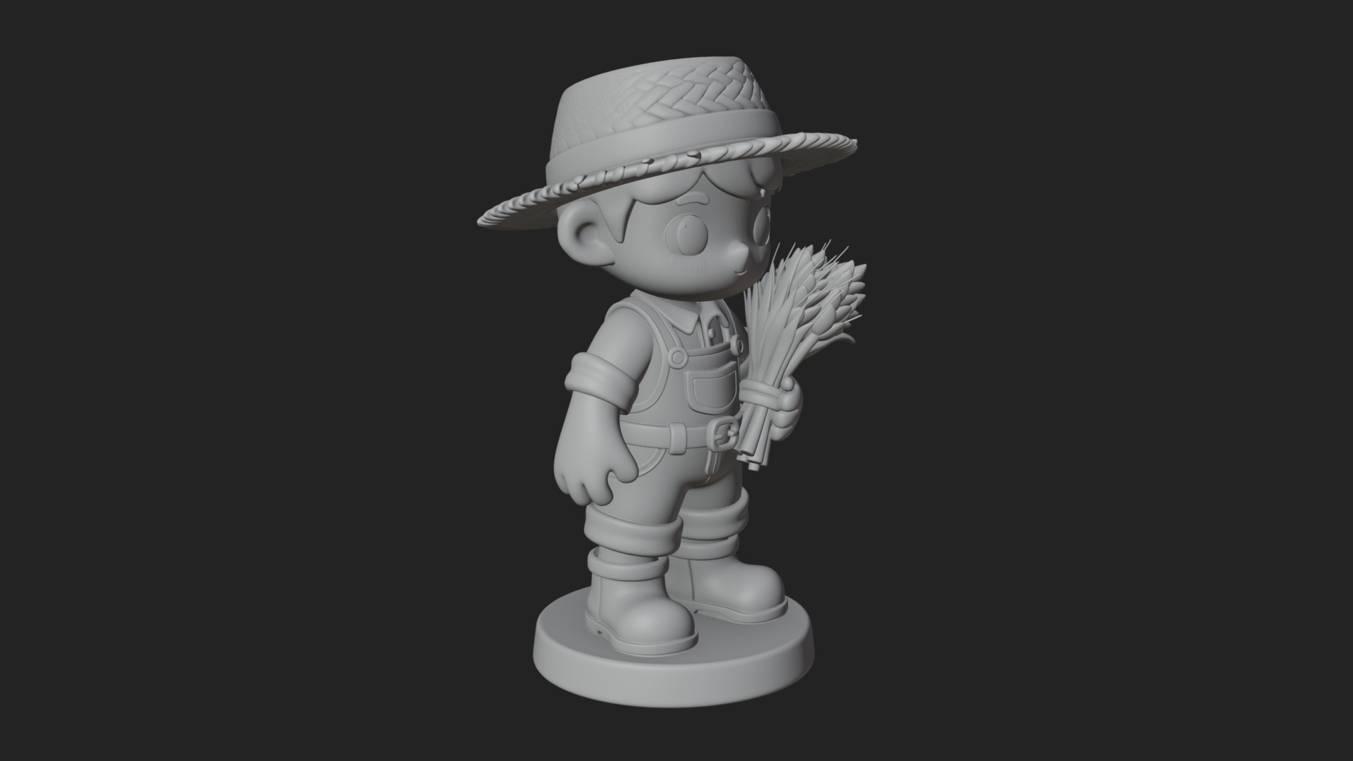 Chibi Farmer Boy With Wheat Statue Design 2 3D Print Model 3D Model