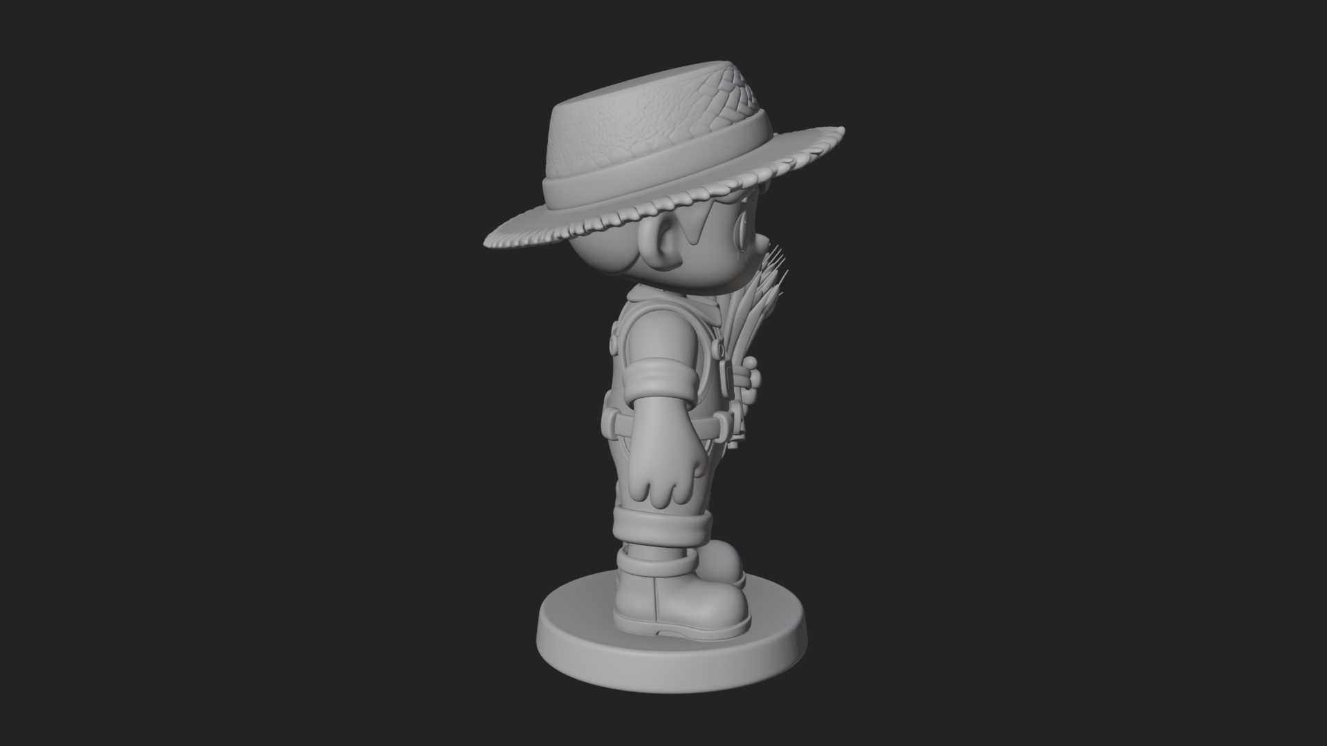 Chibi Farmer Boy With Wheat Statue Design 2 3D Print Model 3D Model
