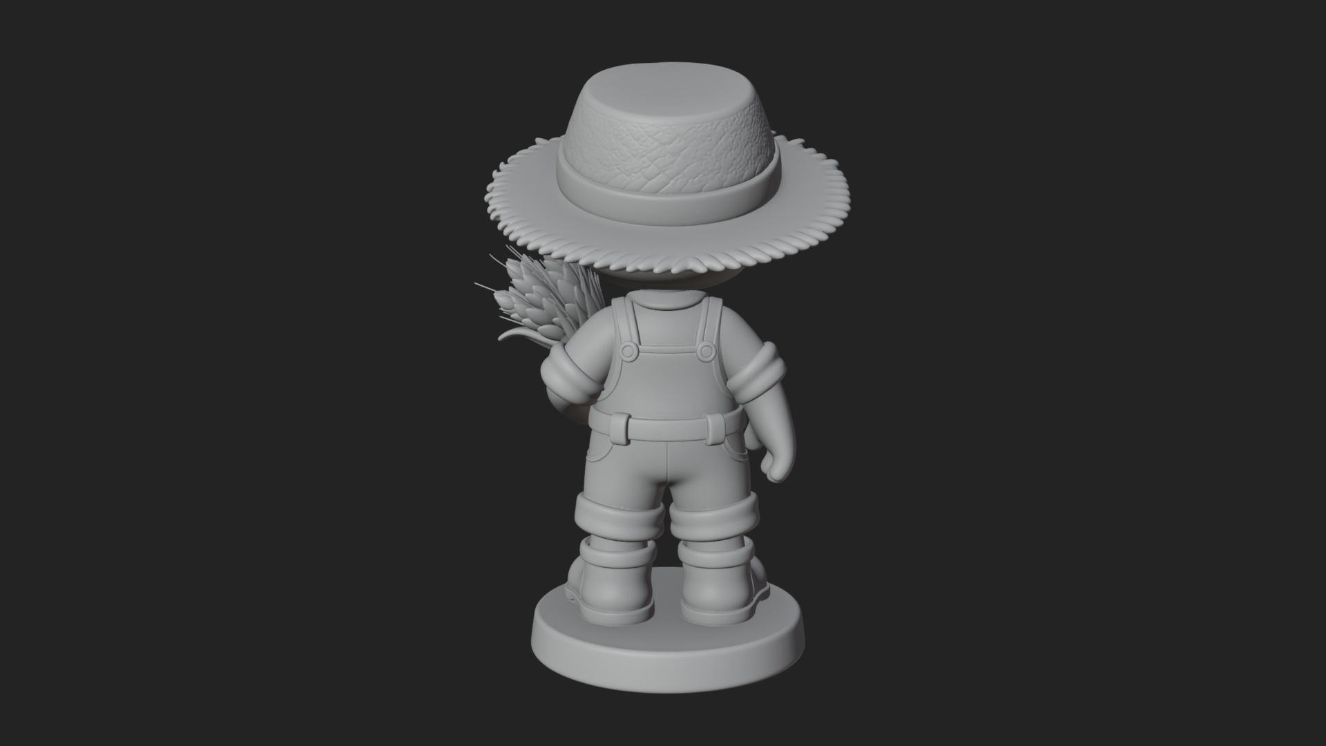 Chibi Farmer Boy With Wheat Statue Design 2 3D Print Model 3D Model