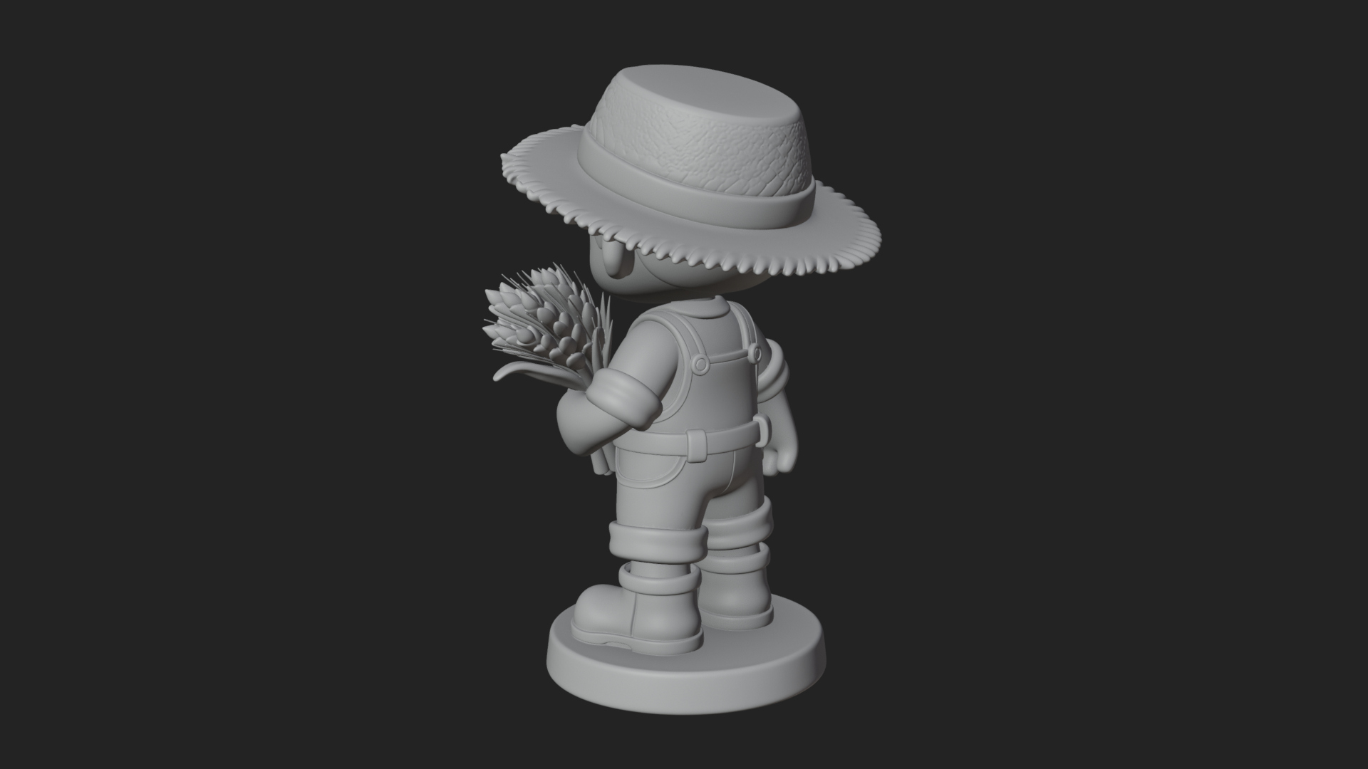 Chibi Farmer Boy With Wheat Statue Design 2 3D Print Model 3D Model