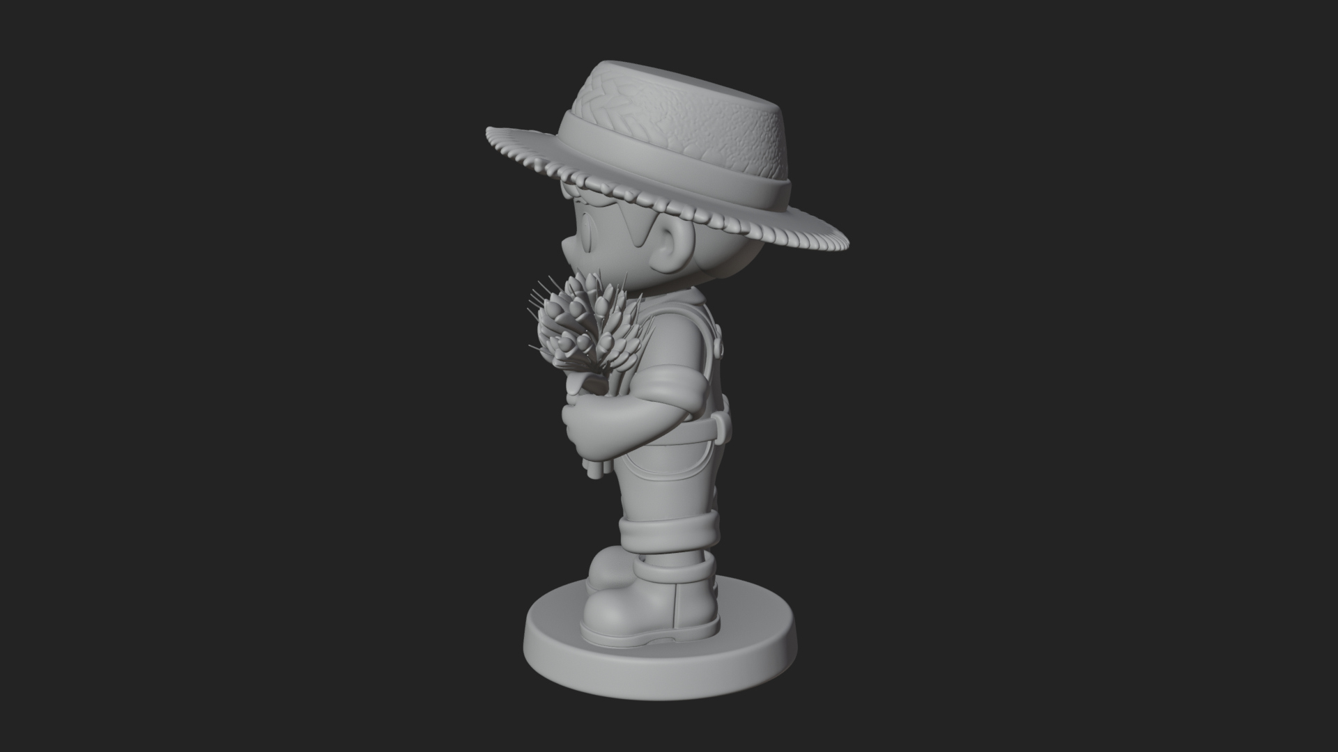 Chibi Farmer Boy With Wheat Statue Design 2 3D Print Model 3D Model