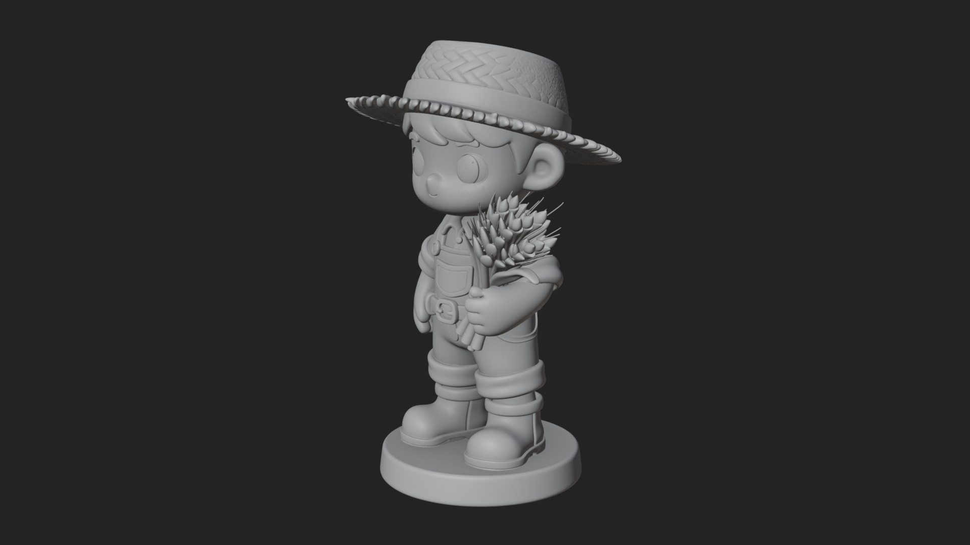 Chibi Farmer Boy With Wheat Statue Design 2 3D Print Model 3D Model