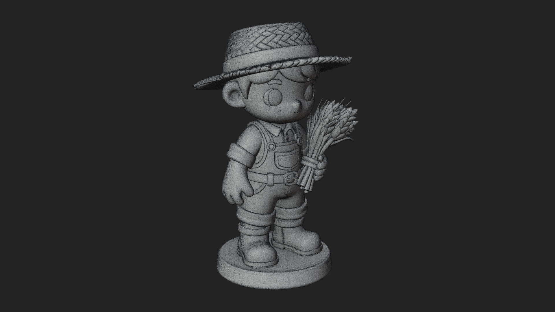 Chibi Farmer Boy With Wheat Statue Design 2 3D Print Model 3D Model